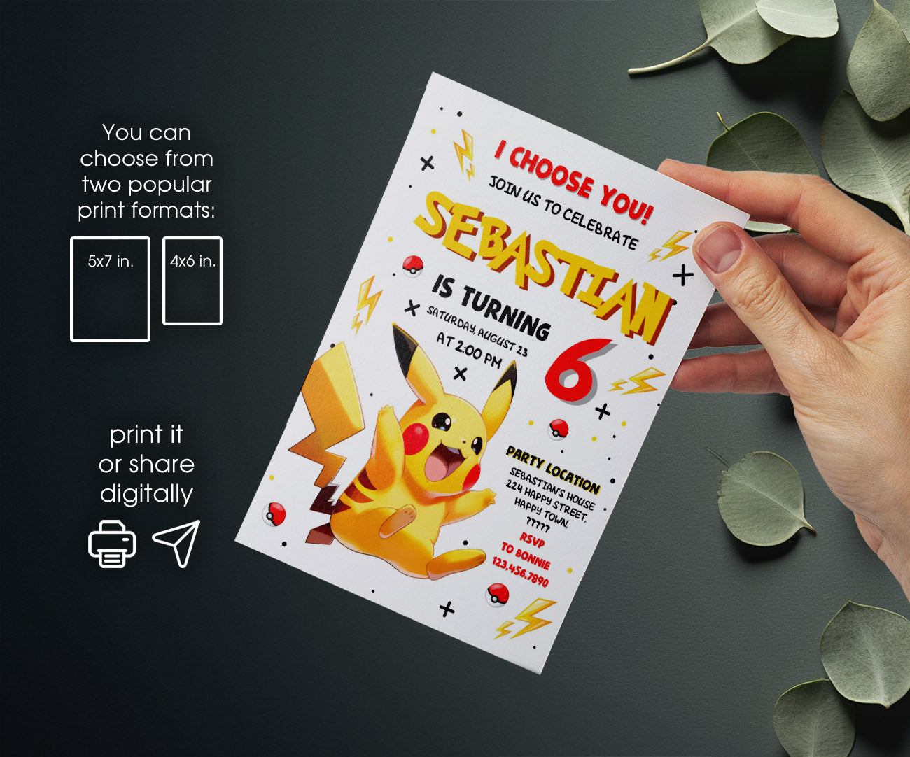 Pokemon Pikachu customizable invitation template | Share or Print | MW721