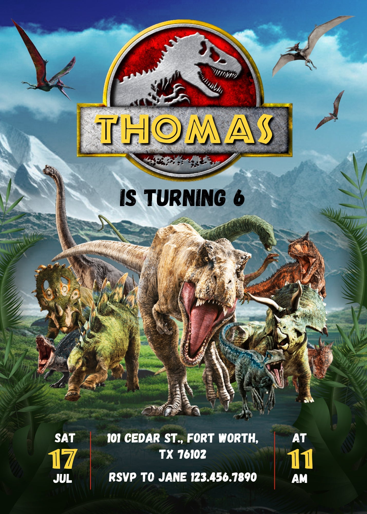 Jurassic Park Dinosaur customizable invitation template | Share or Print | QF167