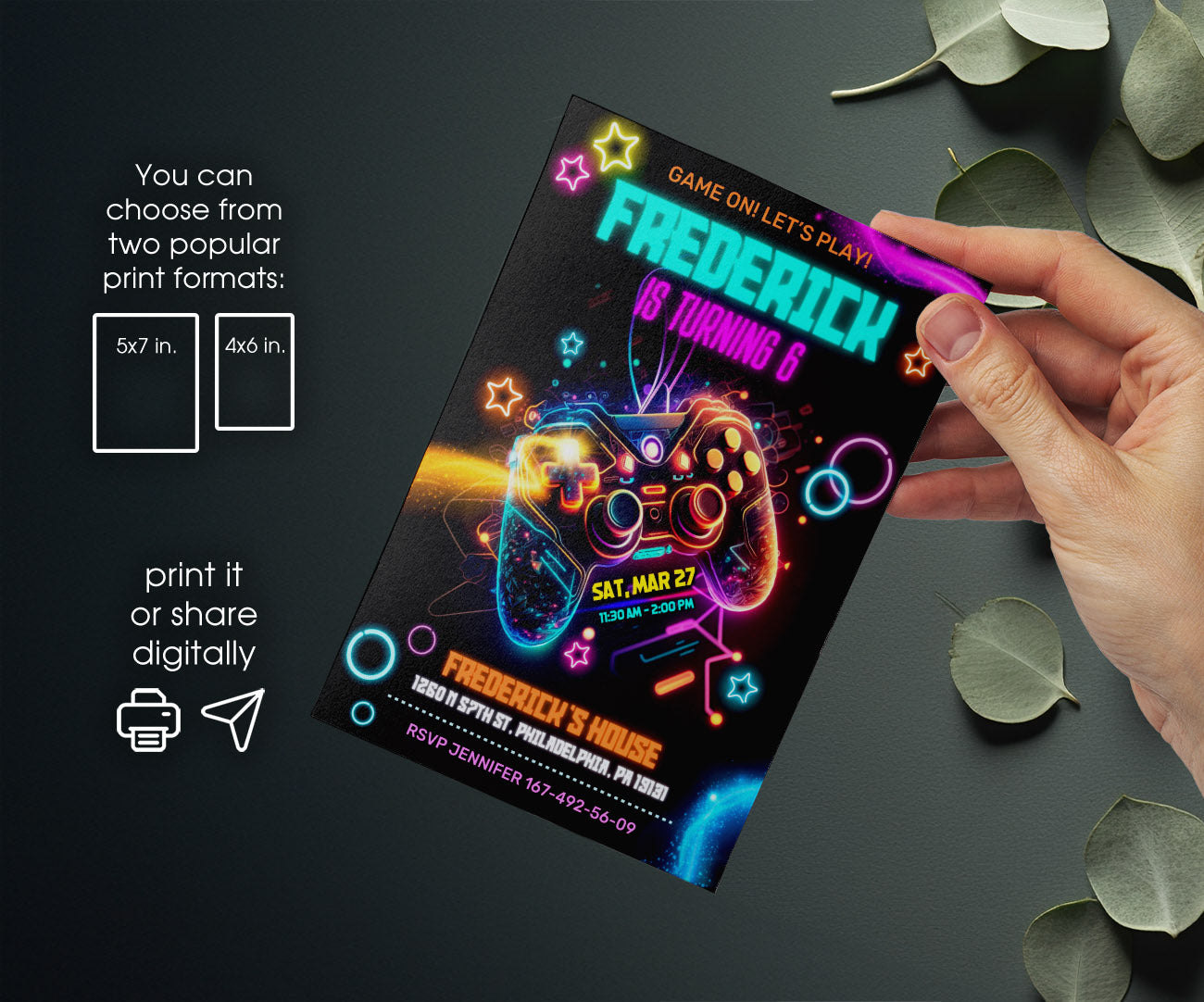 Gamer Party customizable invitation template | Share or Print | boy | LK525