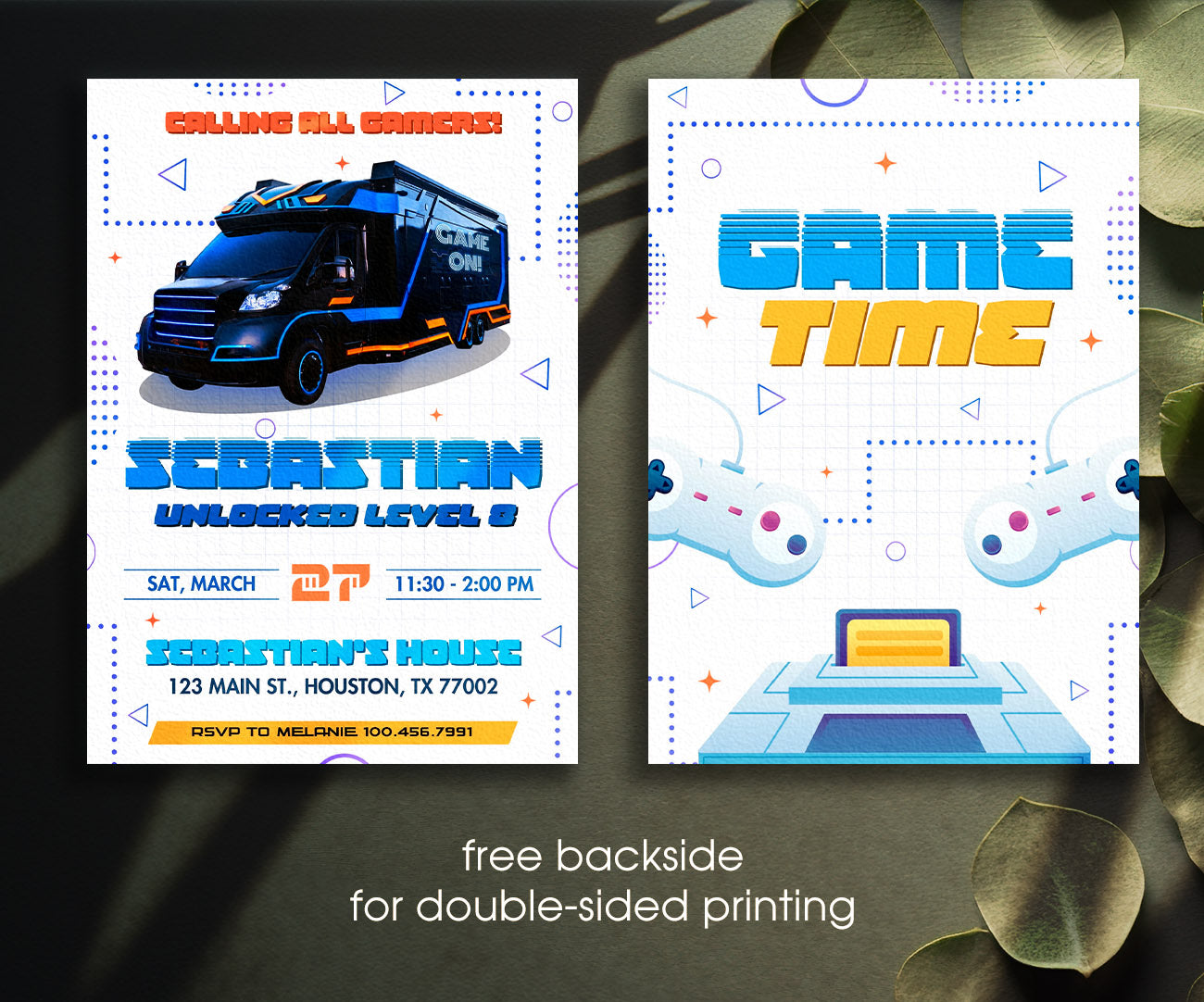 Video Game Bus Gamer customizable invitation template | Share or Print | boy | IJ347