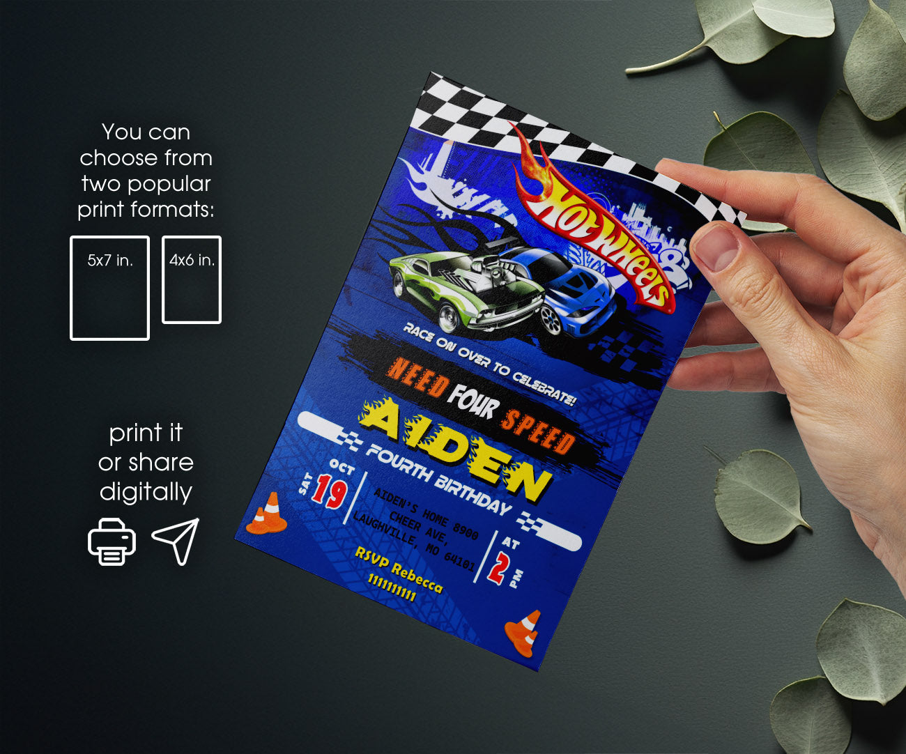 Hot Wheels Need Four Speed customizable invitation template | Share or Print | boy | BY006