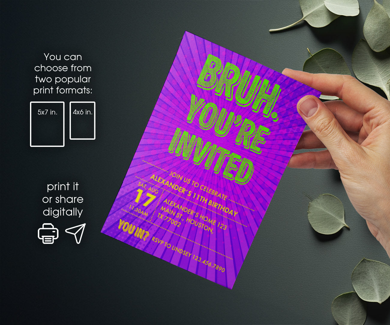 Bruh Birthday customizable invitation template | Share or Print | boy | DZ365