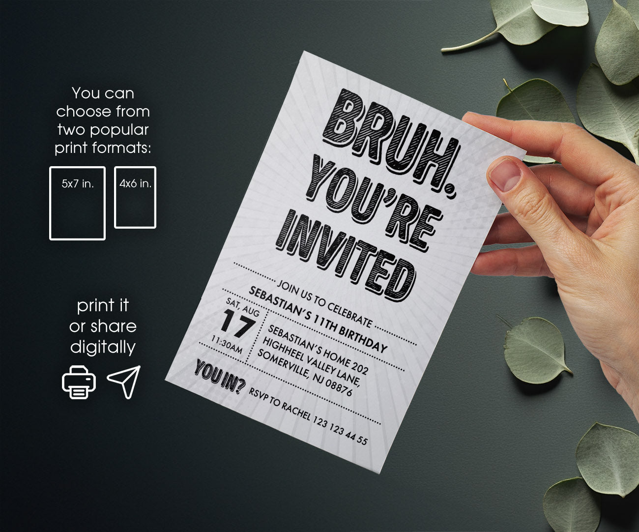 Bruh Birthday customizable invitation template | Share or Print | boy | DO980