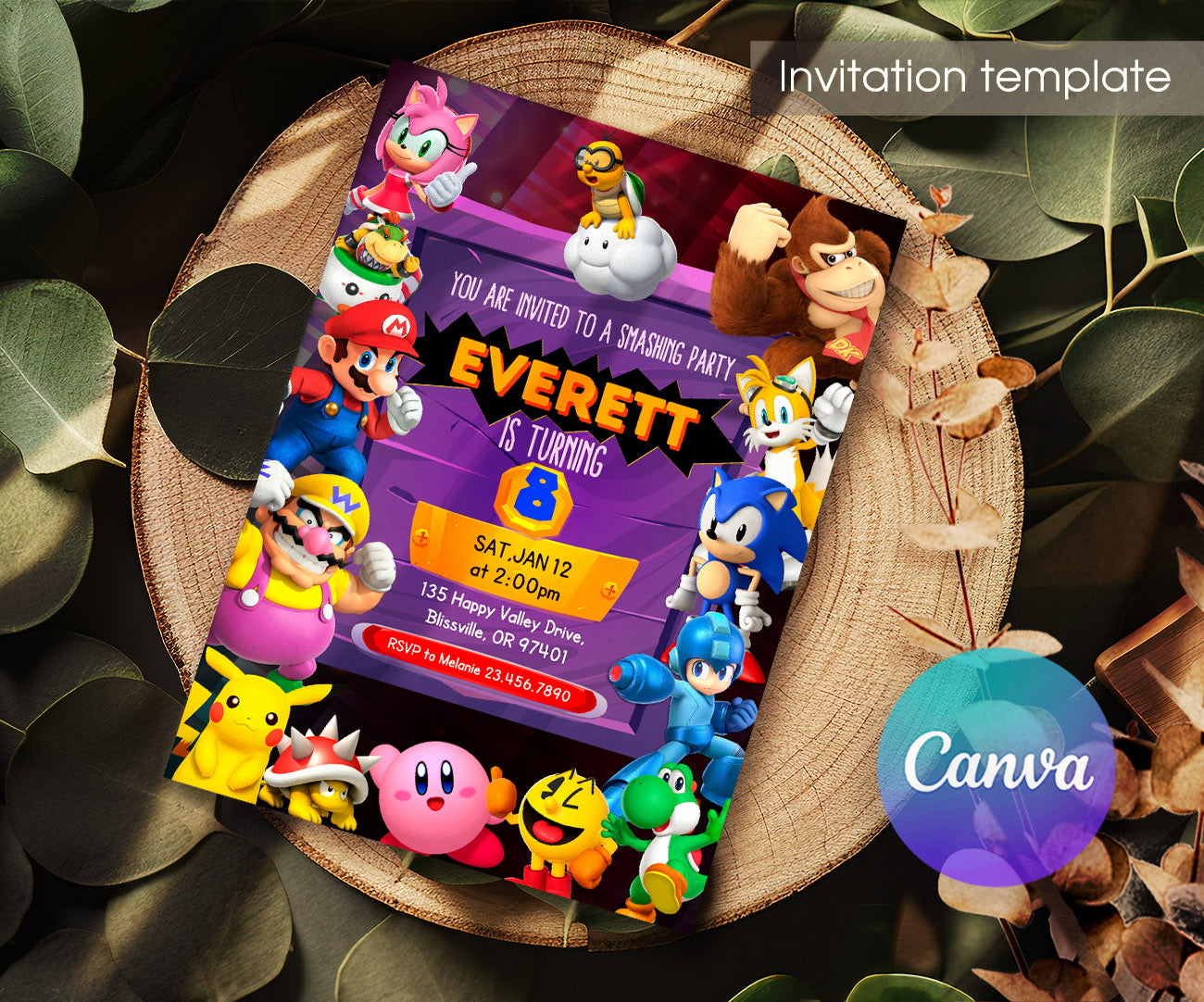 Super Smash Mario Bros customizable invitation template | Share or Print | SD802