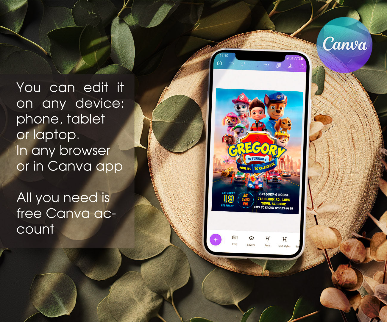 PAW Patrol customizable invitation template | Share or Print | GU122