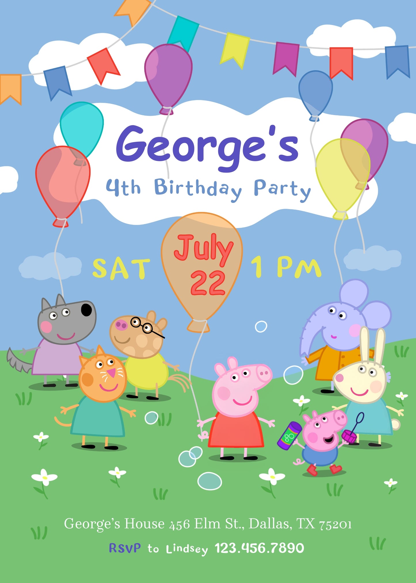 Peppa Pig customizable invitation template | Share or Print | girl | OU490