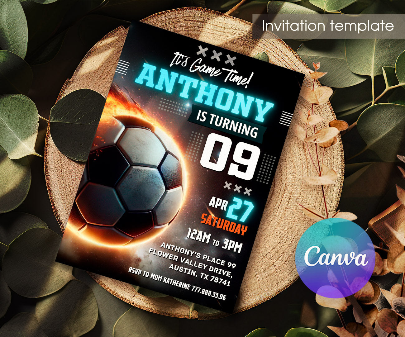 Soccer Champion League FC customizable invitation template | Share or Print | boy | SD229