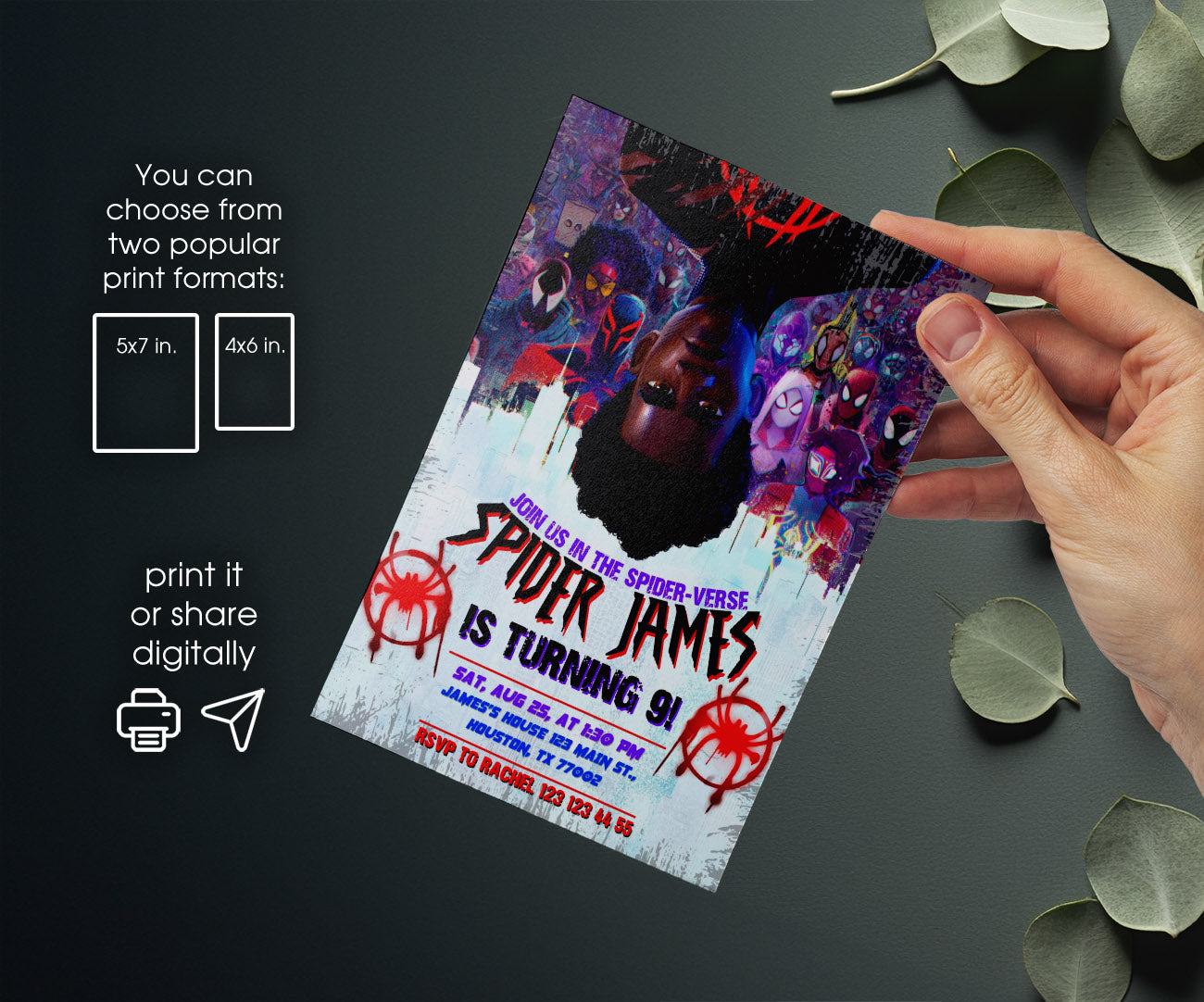 Spider Man Across the Spider-Verse customizable invitation template | Share or Print | boy | EO231