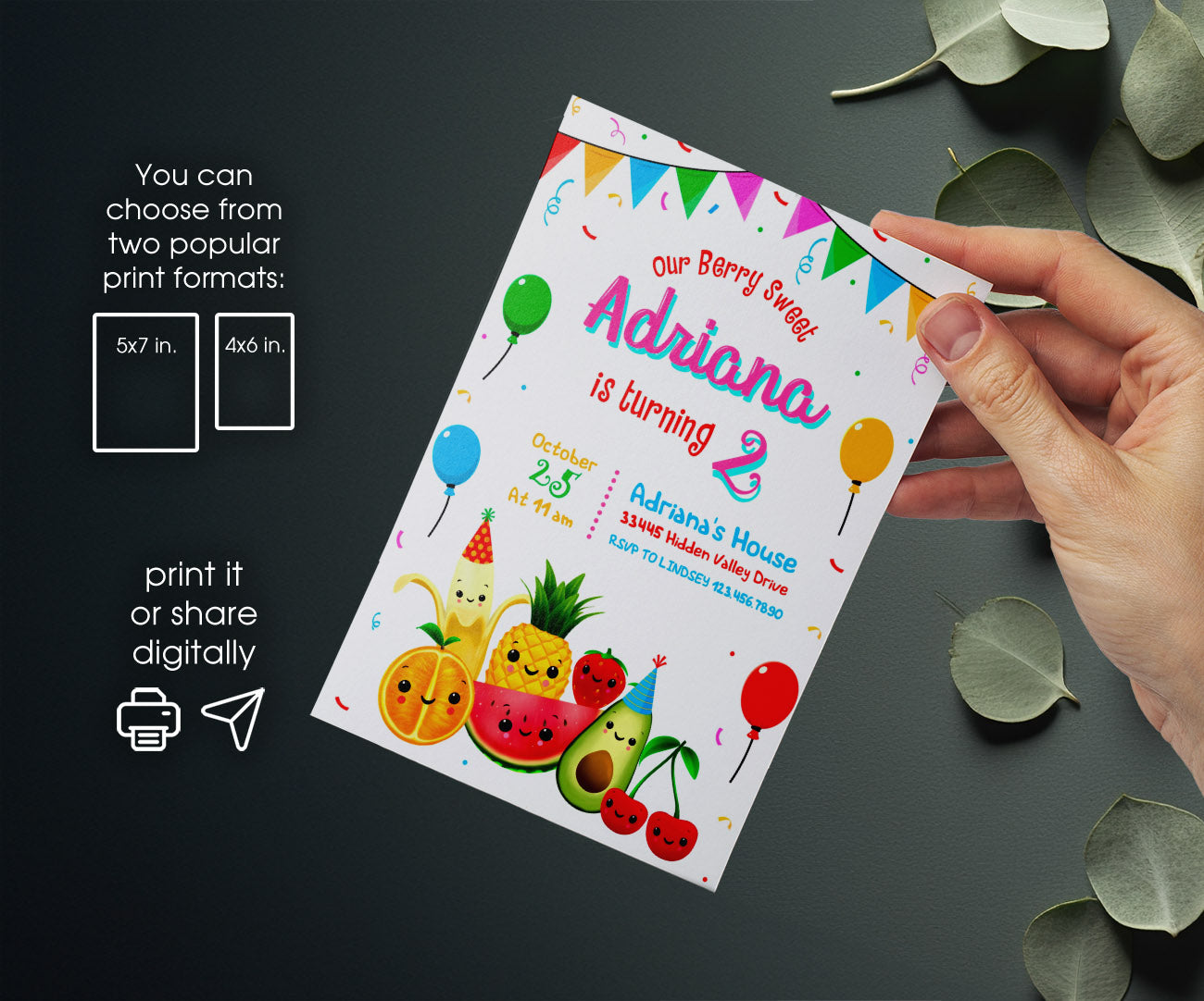 Hey Bear Sensory Dancing Fruits customizable invitation template | Share or Print | SU984