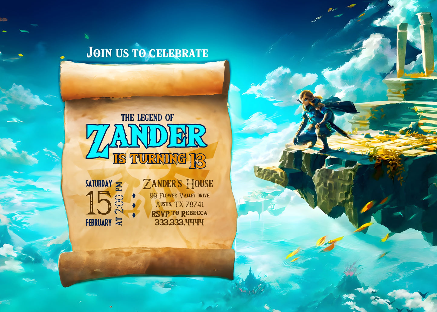 Legend of Zelda Gamer customizable invitation template | Share or Print | KF991
