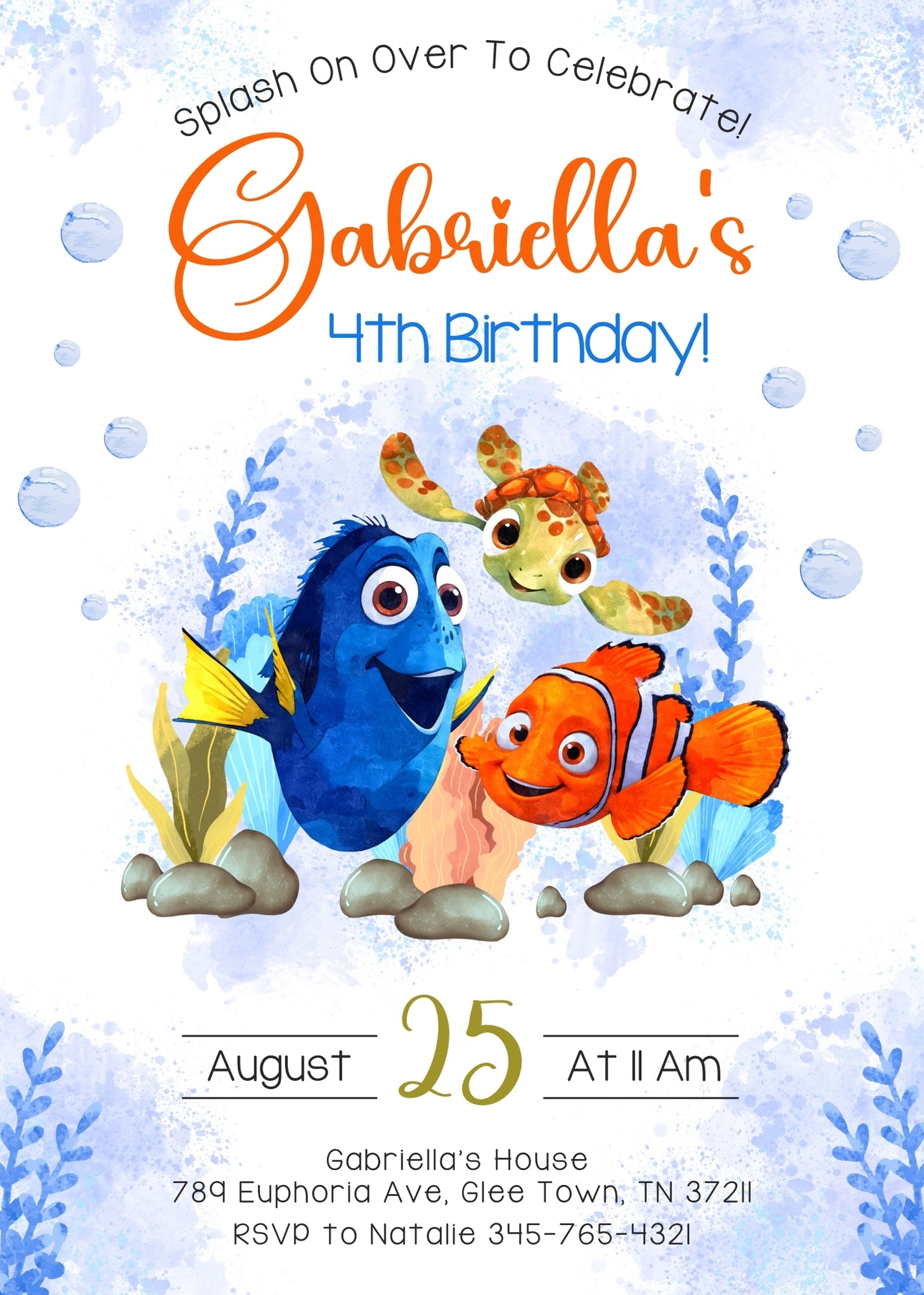 Finding Nemo customizable invitation template | Share or Print | DI061
