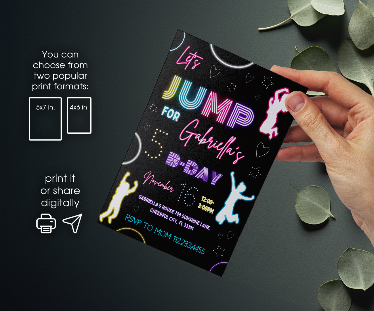 Trampoline Jump Party customizable invitation template | Share or Print | BV038