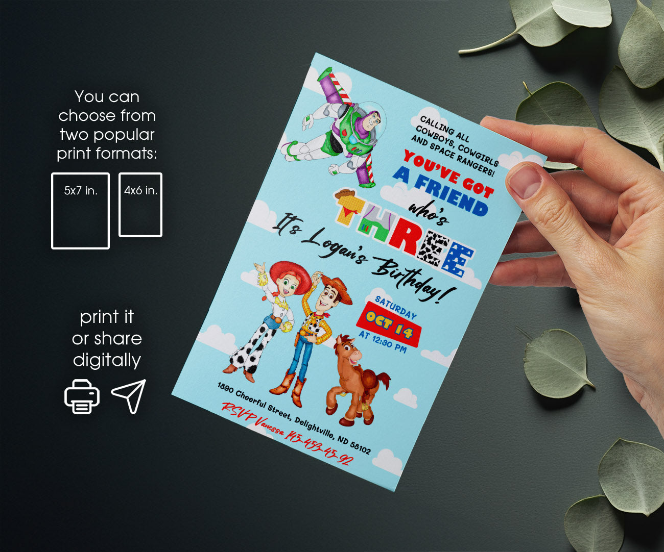 Toy Story Woody customizable invitation template | Share or Print | OU324