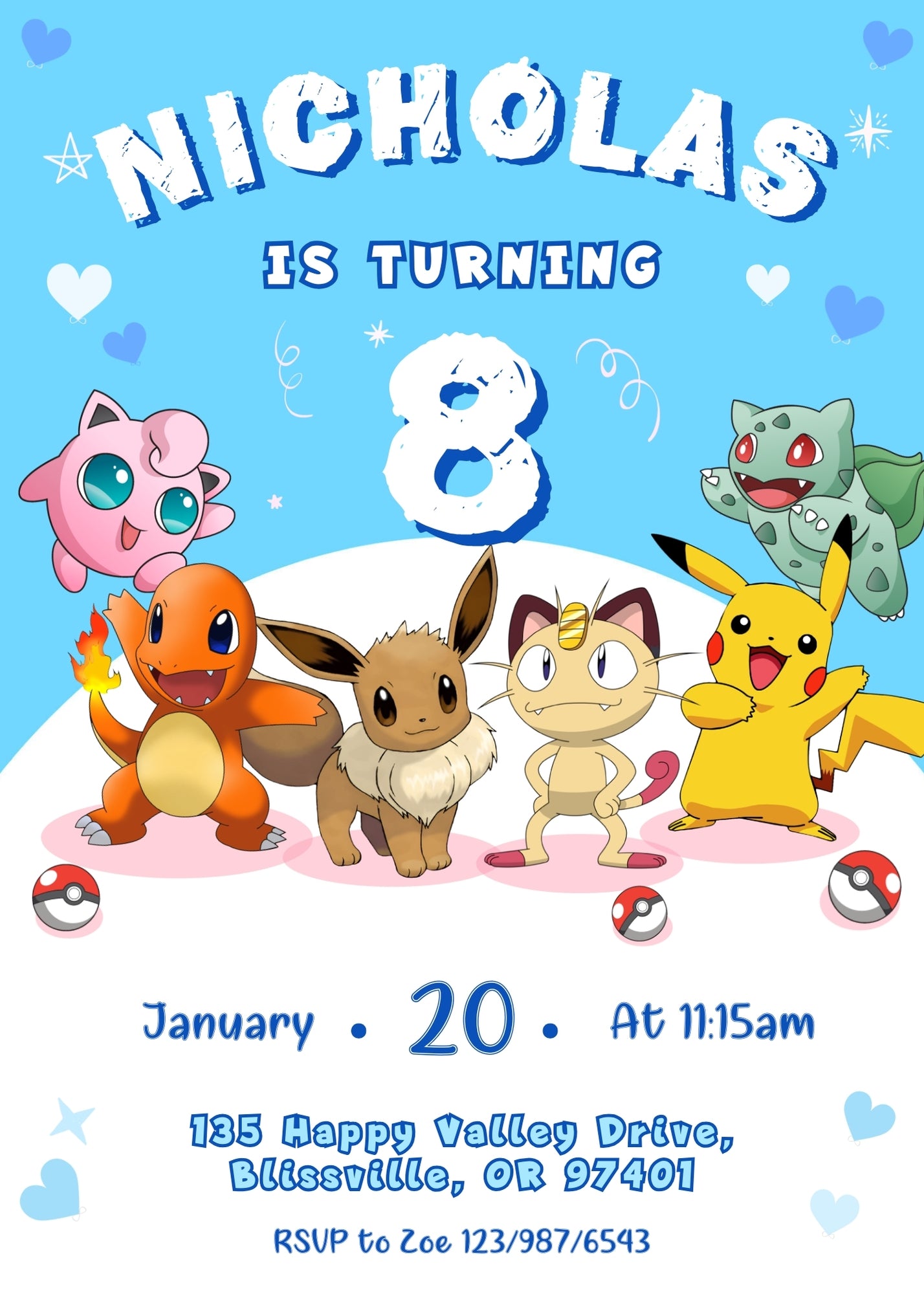 Pokemon Pikachu customizable invitation template | Share or Print | JM889
