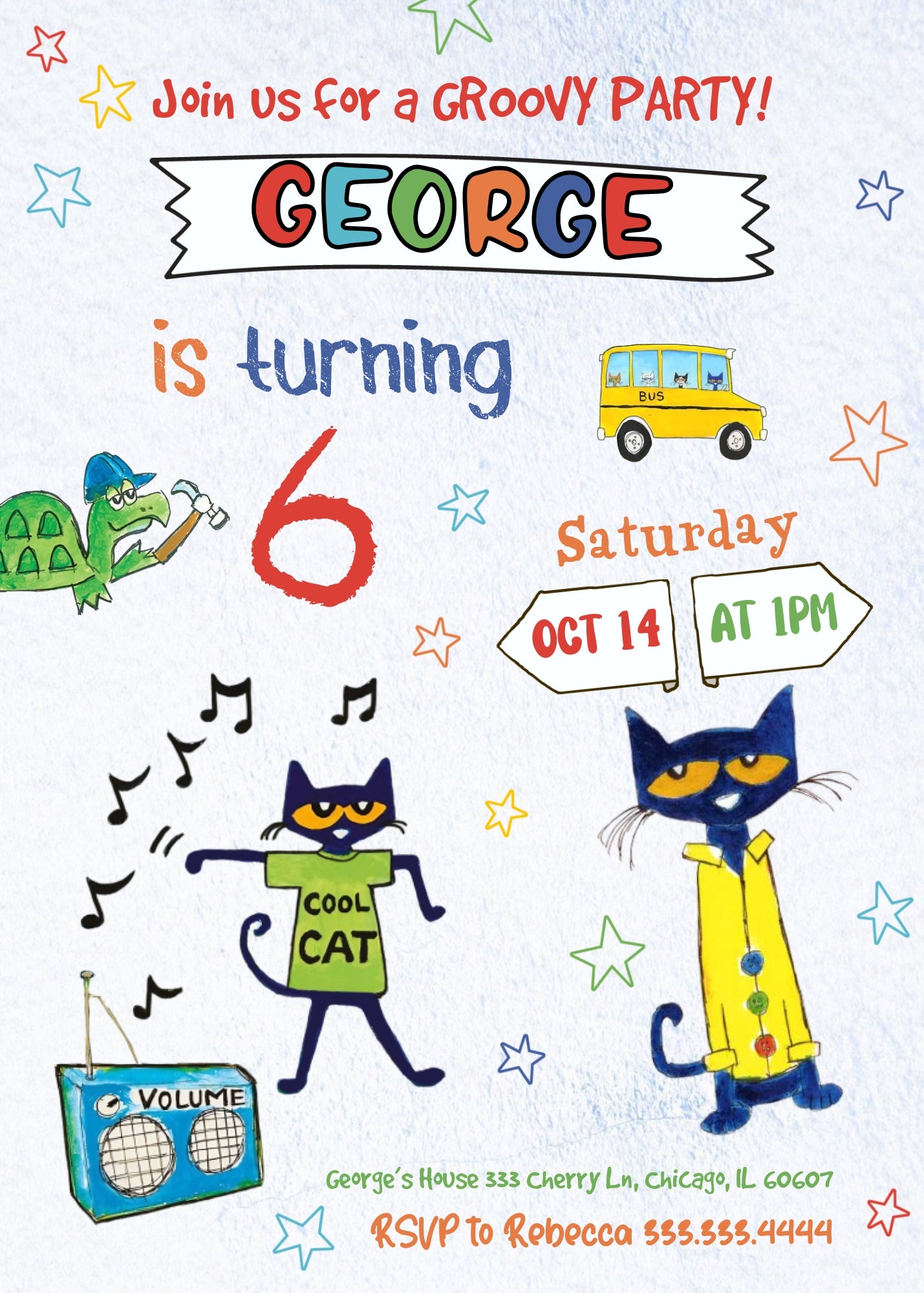 Pete the Cat customizable invitation template | Share or Print | PV508