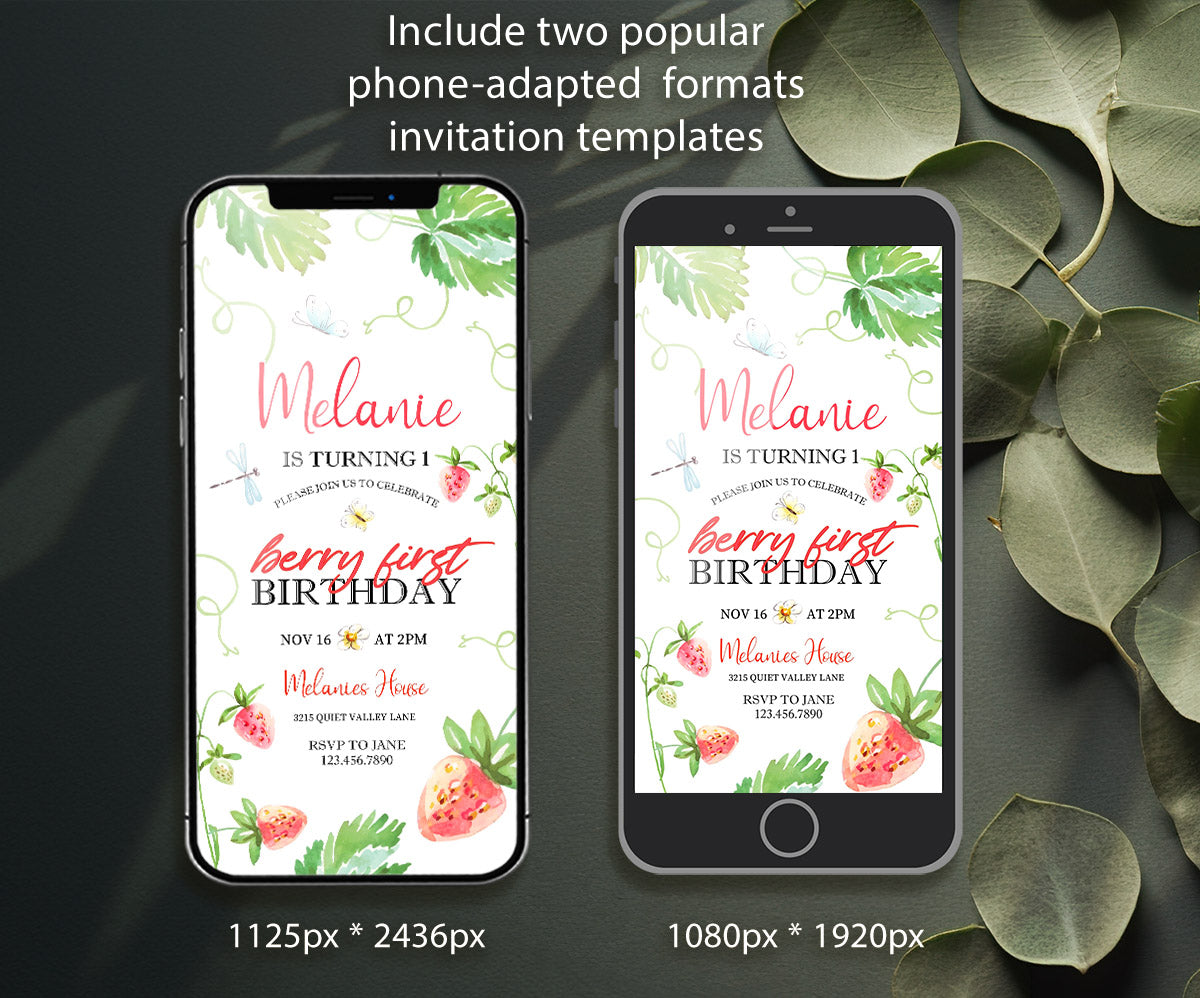 Berry First Birthday customizable invitation template | Share or Print | girl | GR803