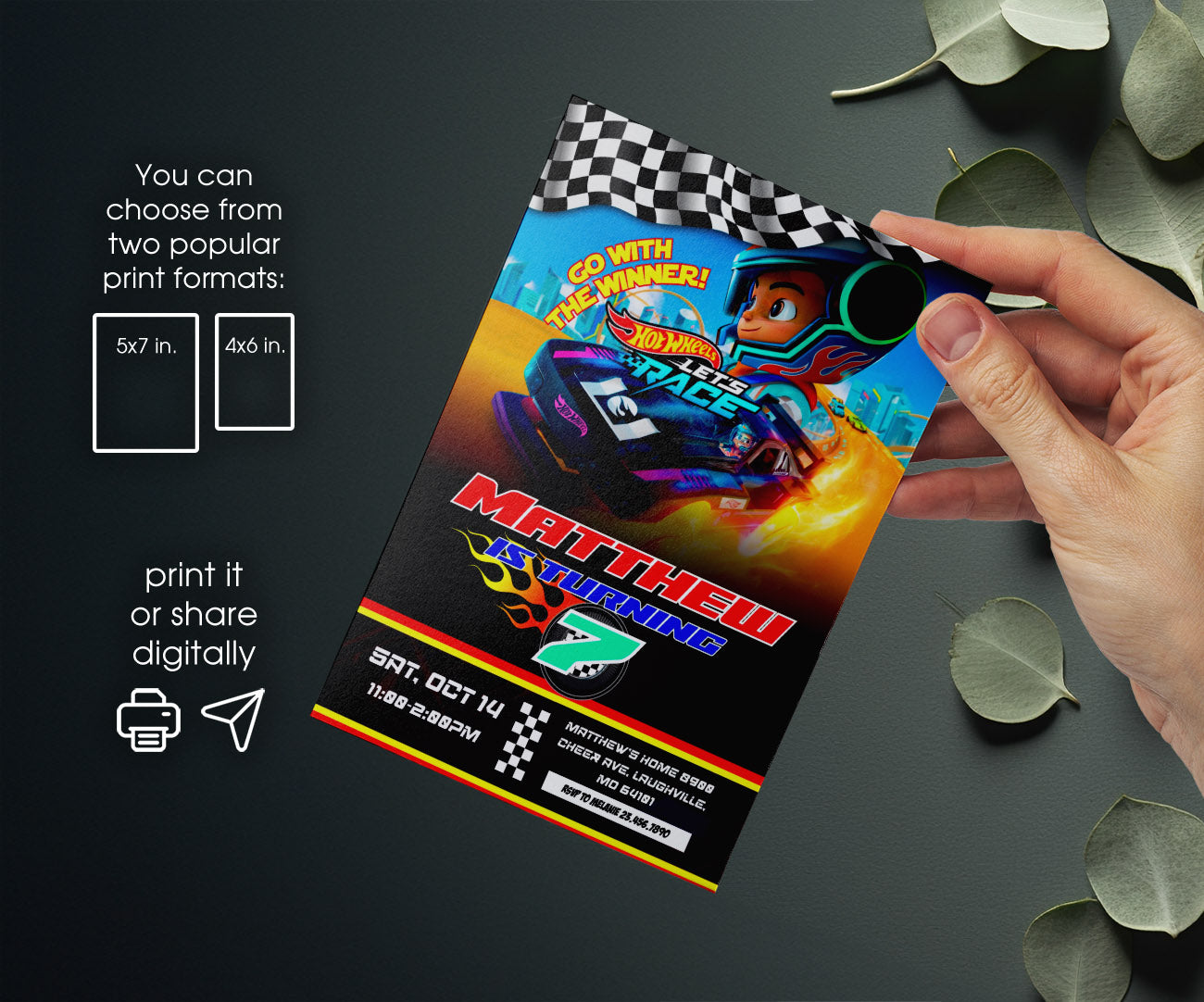 Hot Wheels Let's Race customizable invitation template | Share or Print | boy | MH974