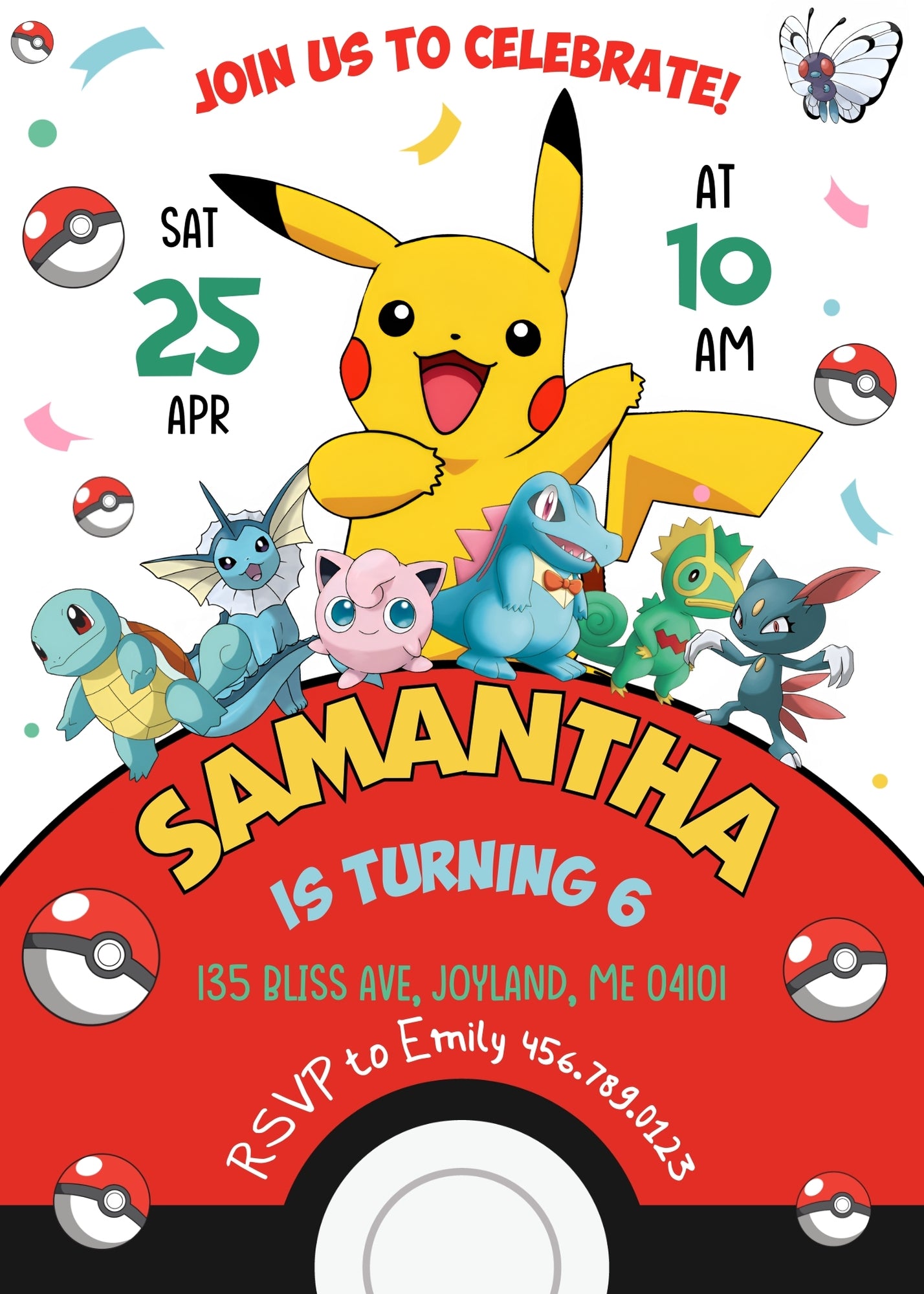 Pokemon Pikachu customizable invitation template | Share or Print | DO198