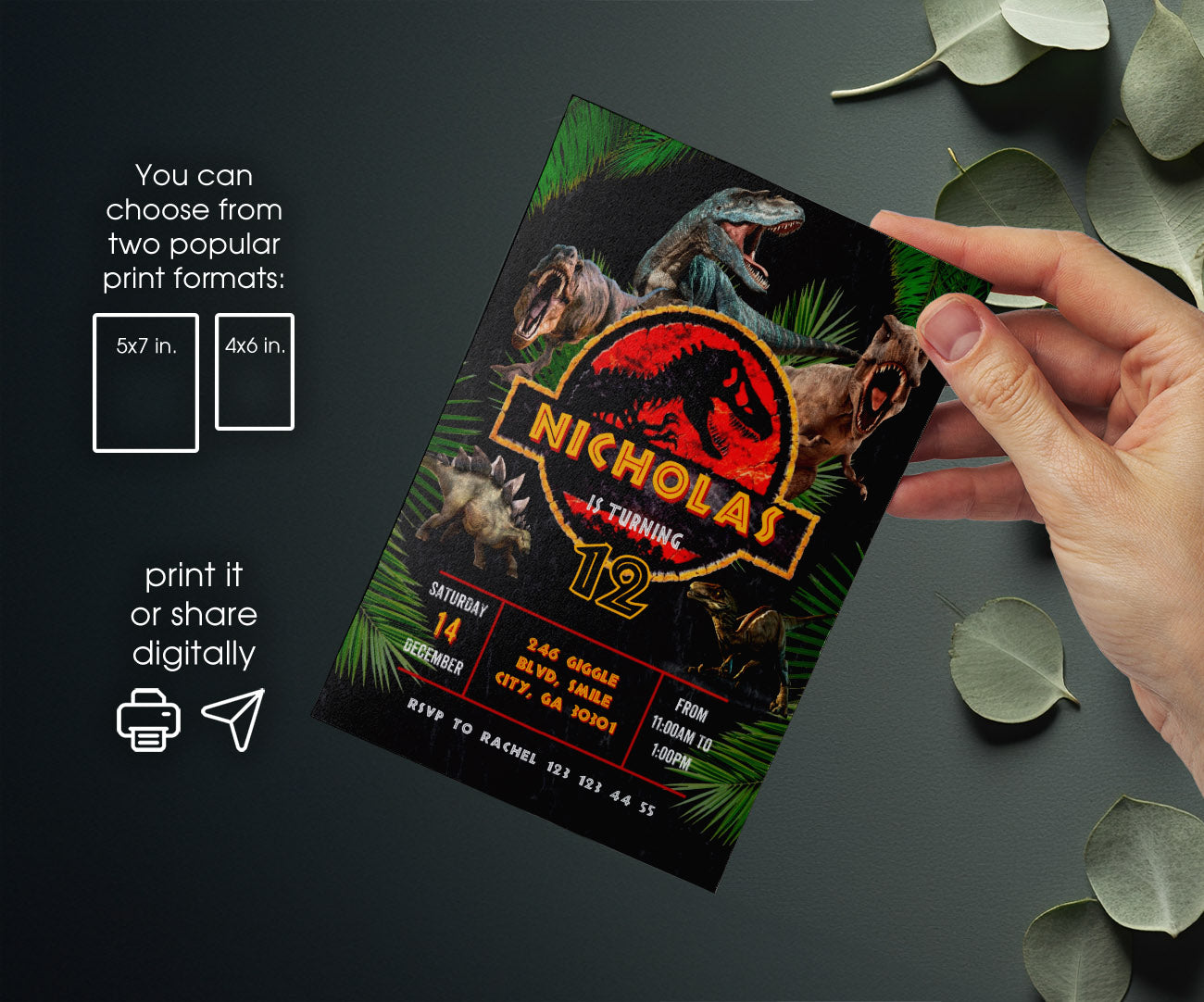 Jurassic Park Dinosaur customizable invitation template | Share or Print | RC902