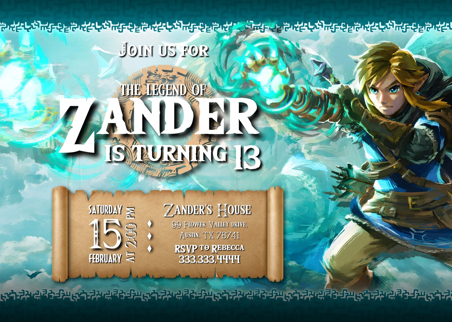 Legend of Zelda Gamer customizable invitation template | Share or Print | SU913