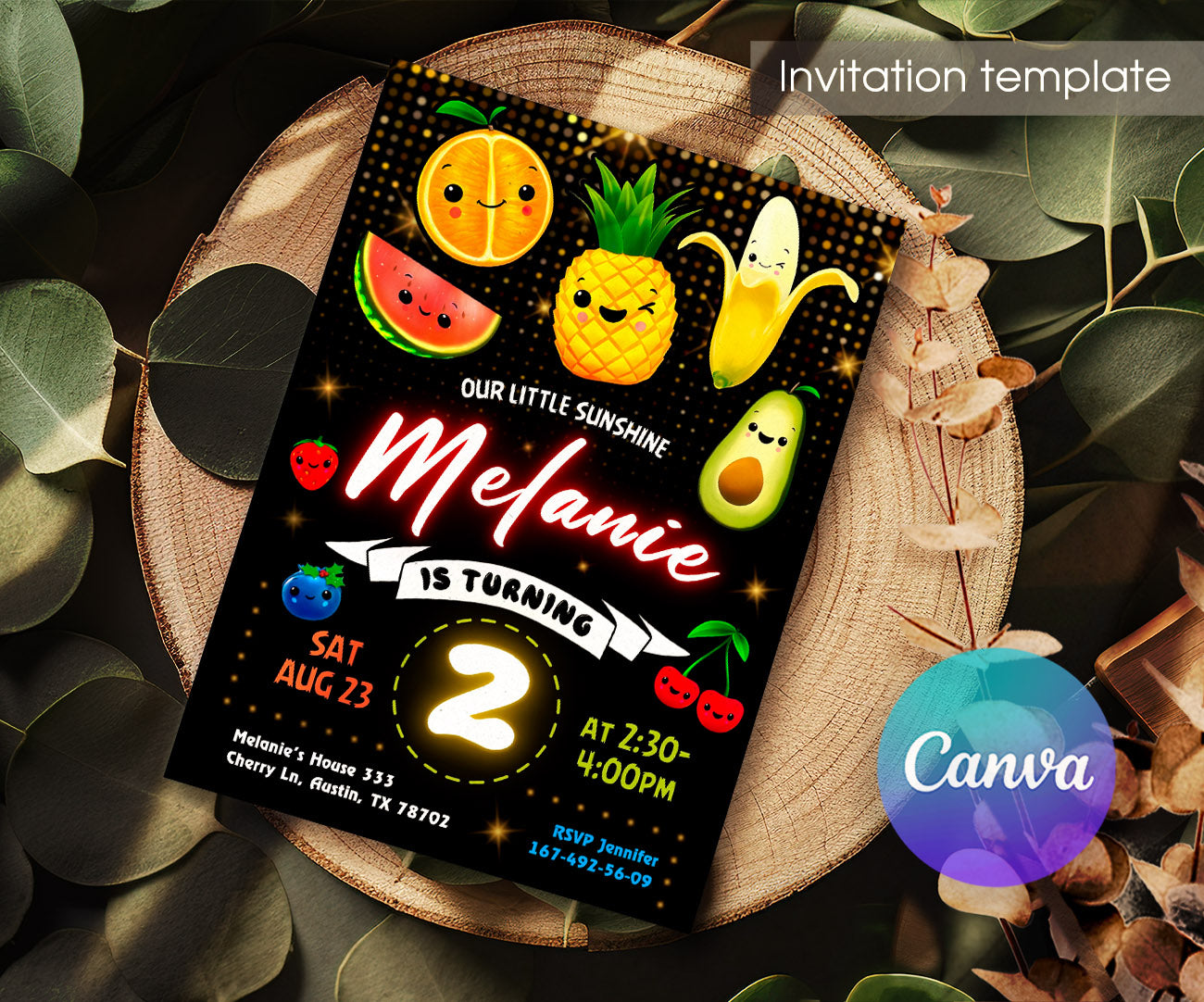 Hey Bear Sensory Dancing Fruits customizable invitation template | Share or Print | GI576