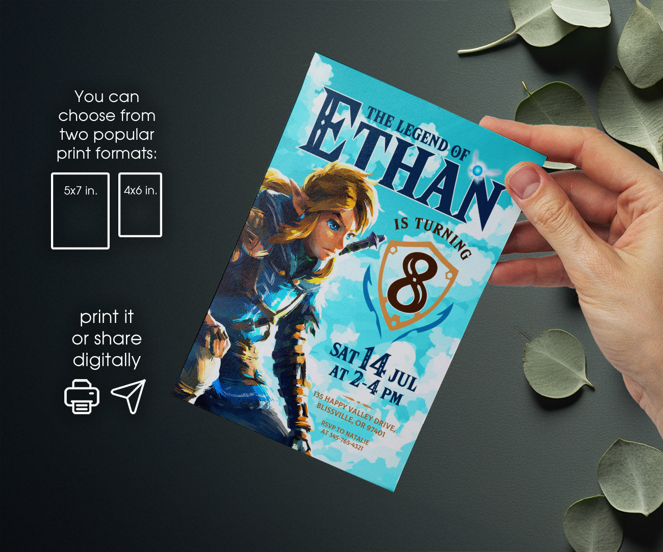 Legend of Zelda Gamer customizable invitation template | Share or Print | JL316