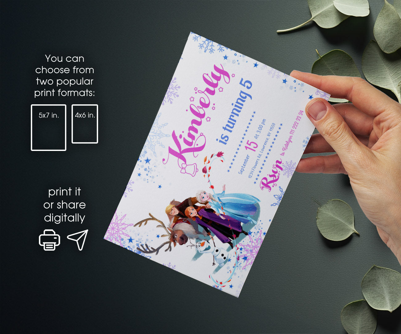 Frozen Elsa customizable invitation template | Share or Print | girl | PT847