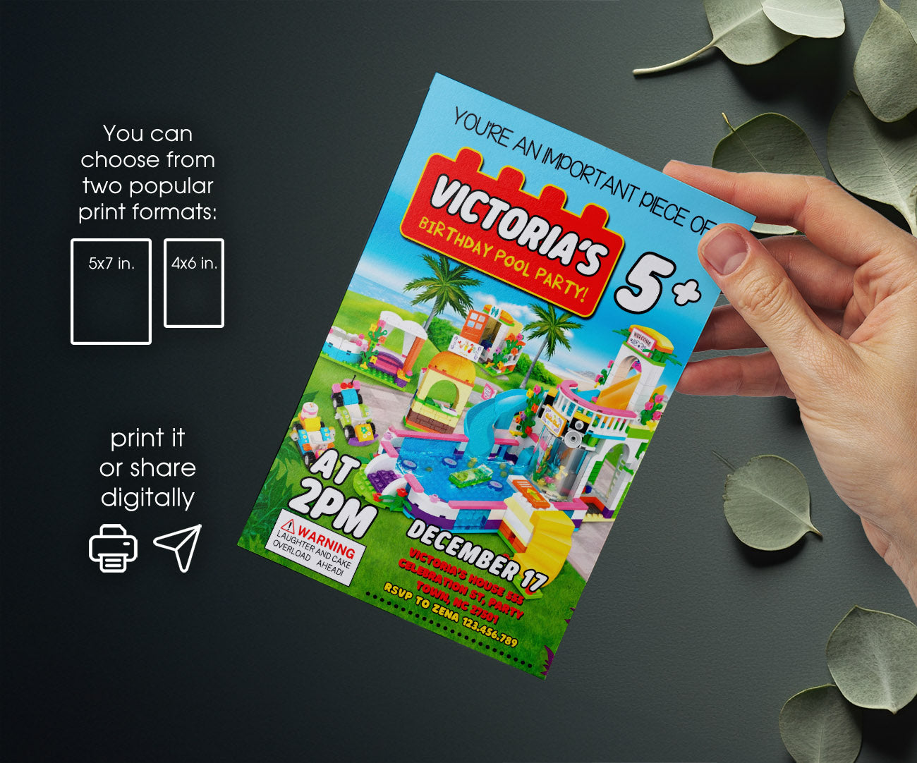 Lego Swimming Pool customizable invitation template | Share or Print | BA733