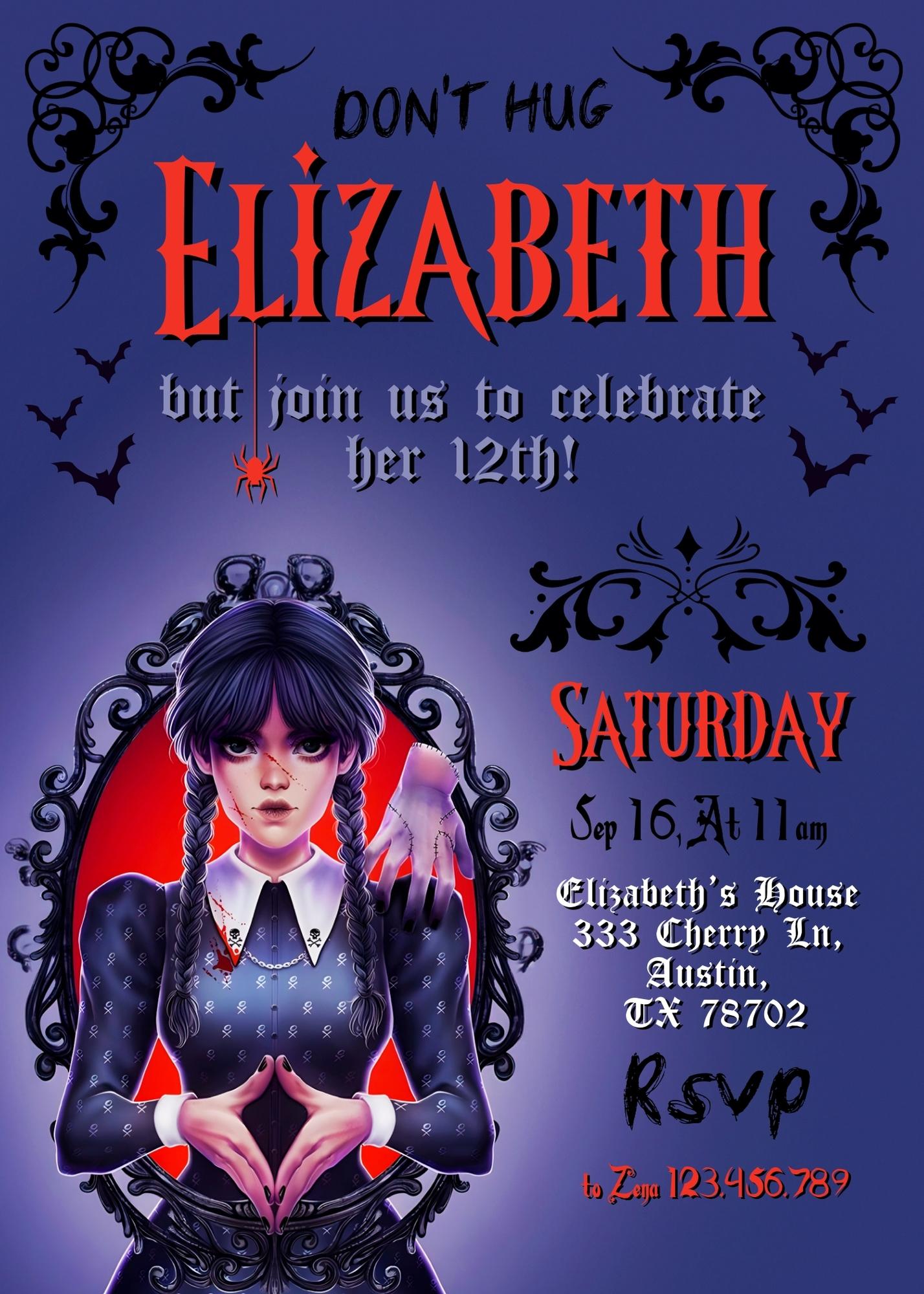 Wednesday Addams customizable invitation template | Share or Print | girl | TZ365