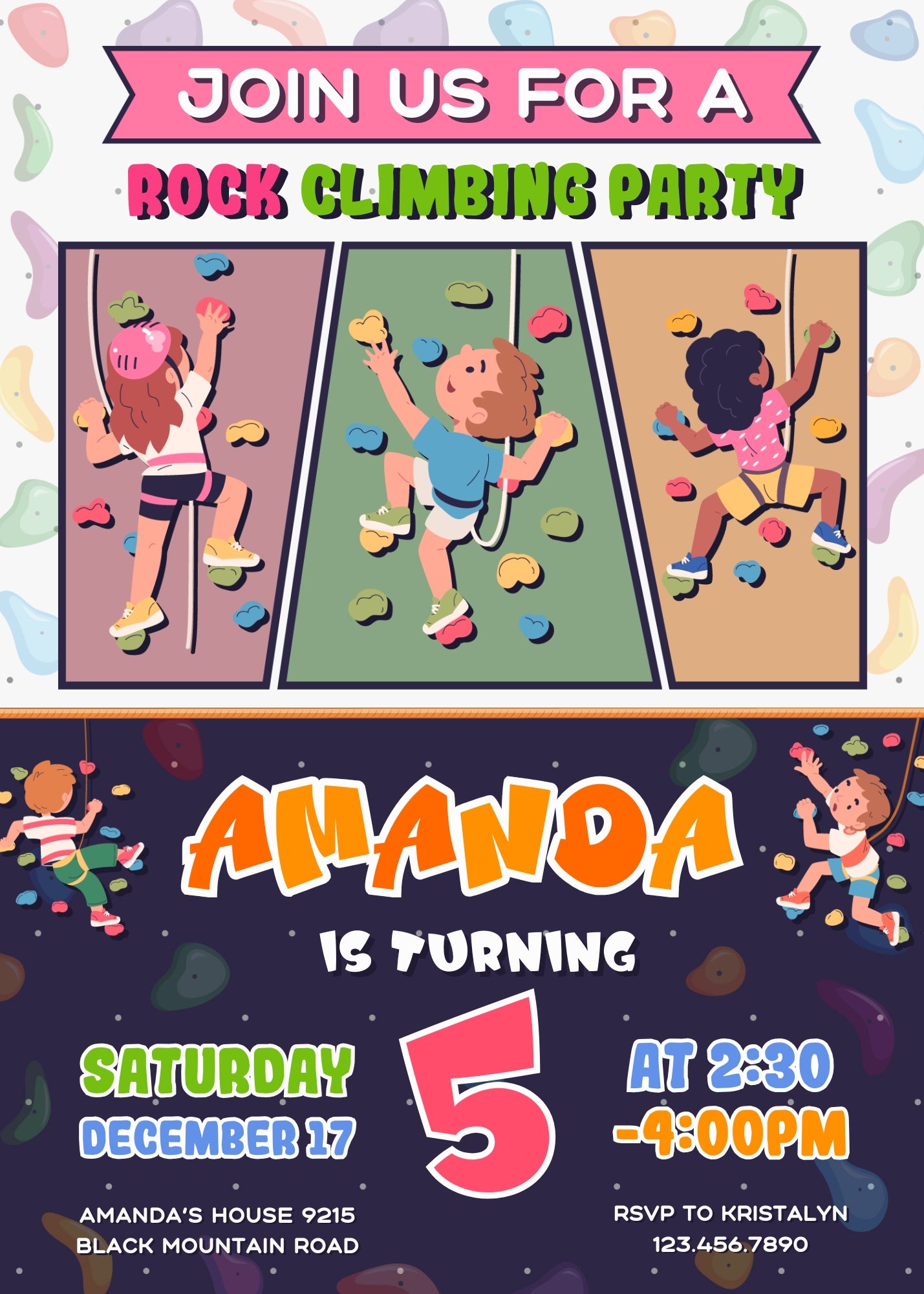 Rock Climbing customizable invitation template | Share or Print | FJ315