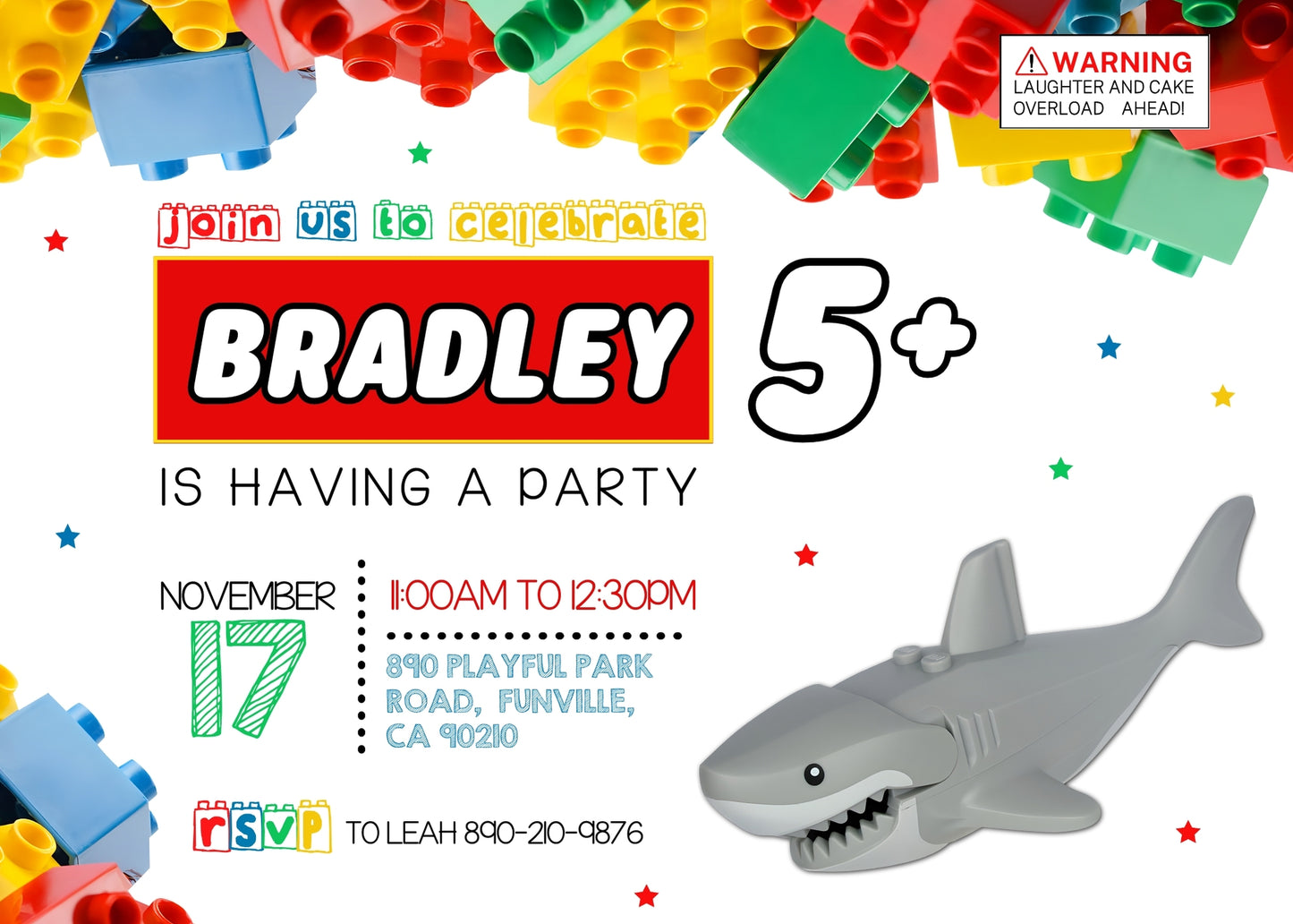 Lego Shark Jaws customizable invitation template | Share or Print | JD750