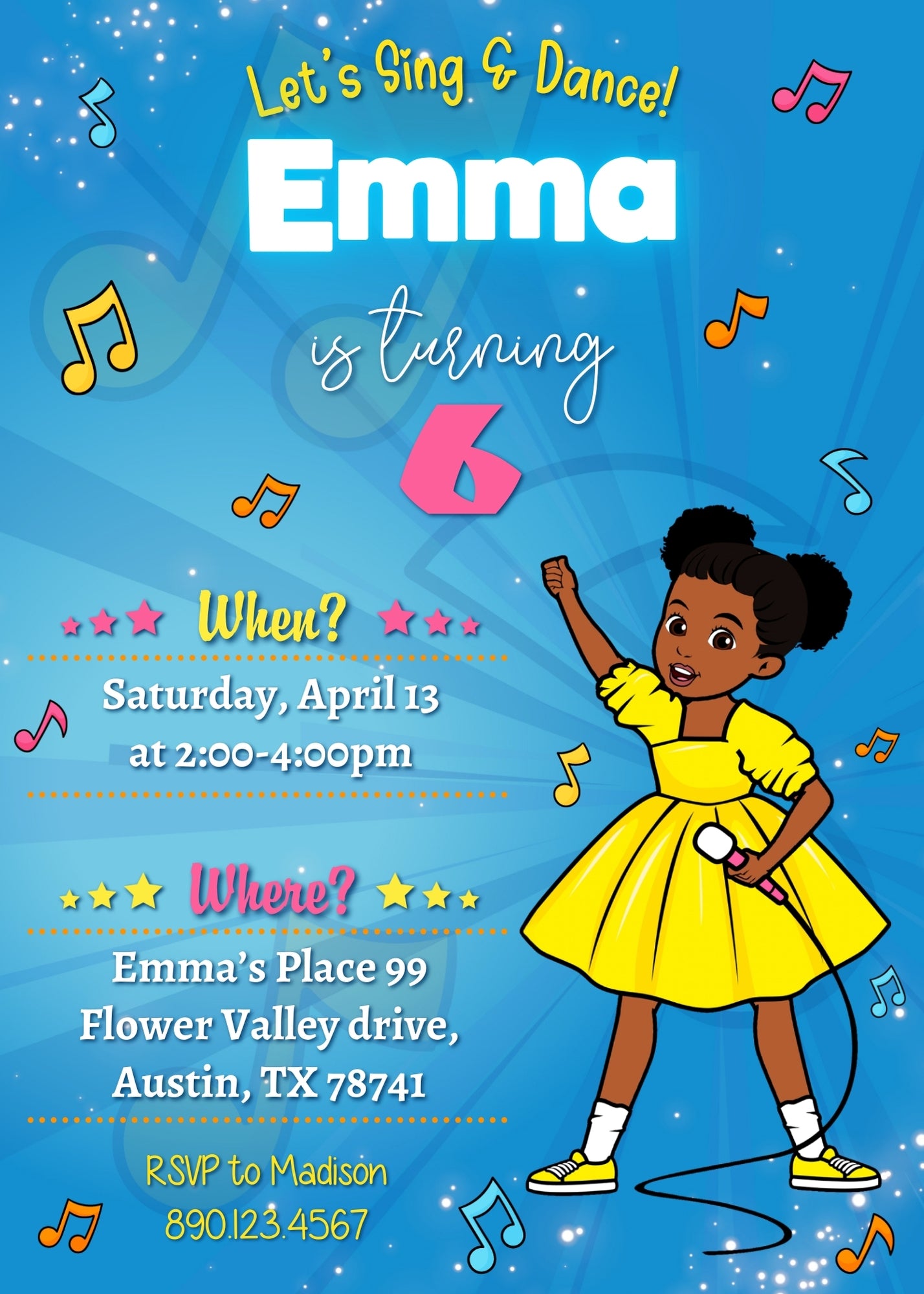 Gracie's Corner Music customizable invitation template | Share or Print | girl | ZV973