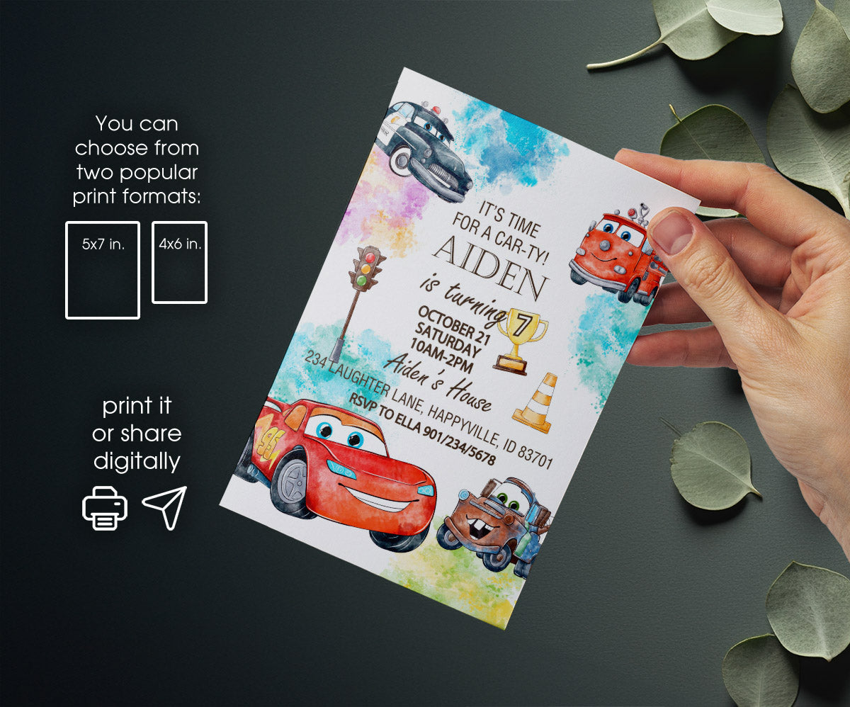 Cars Lightning McQueen customizable invitation template | Share or Print | boy | GW672