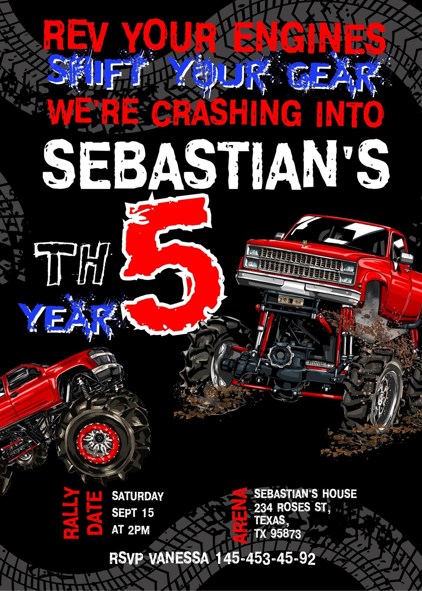 Monster Truck customizable invitation template | Share or Print | boy | WU975