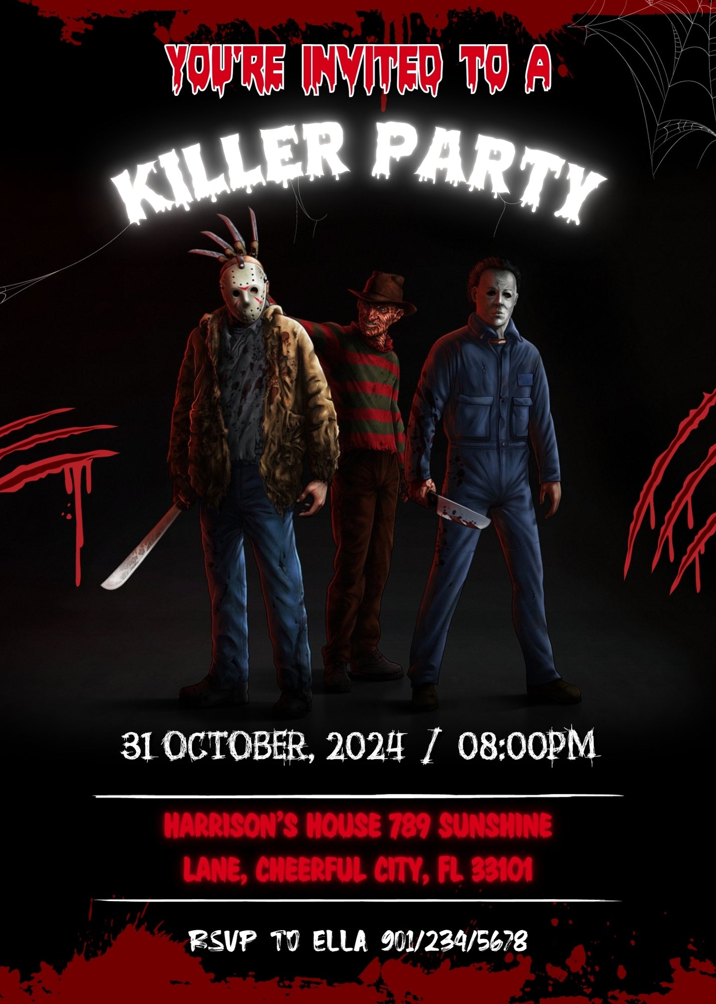 Horror Killer Movie Party customizable invitation template | Share or Print | SR056