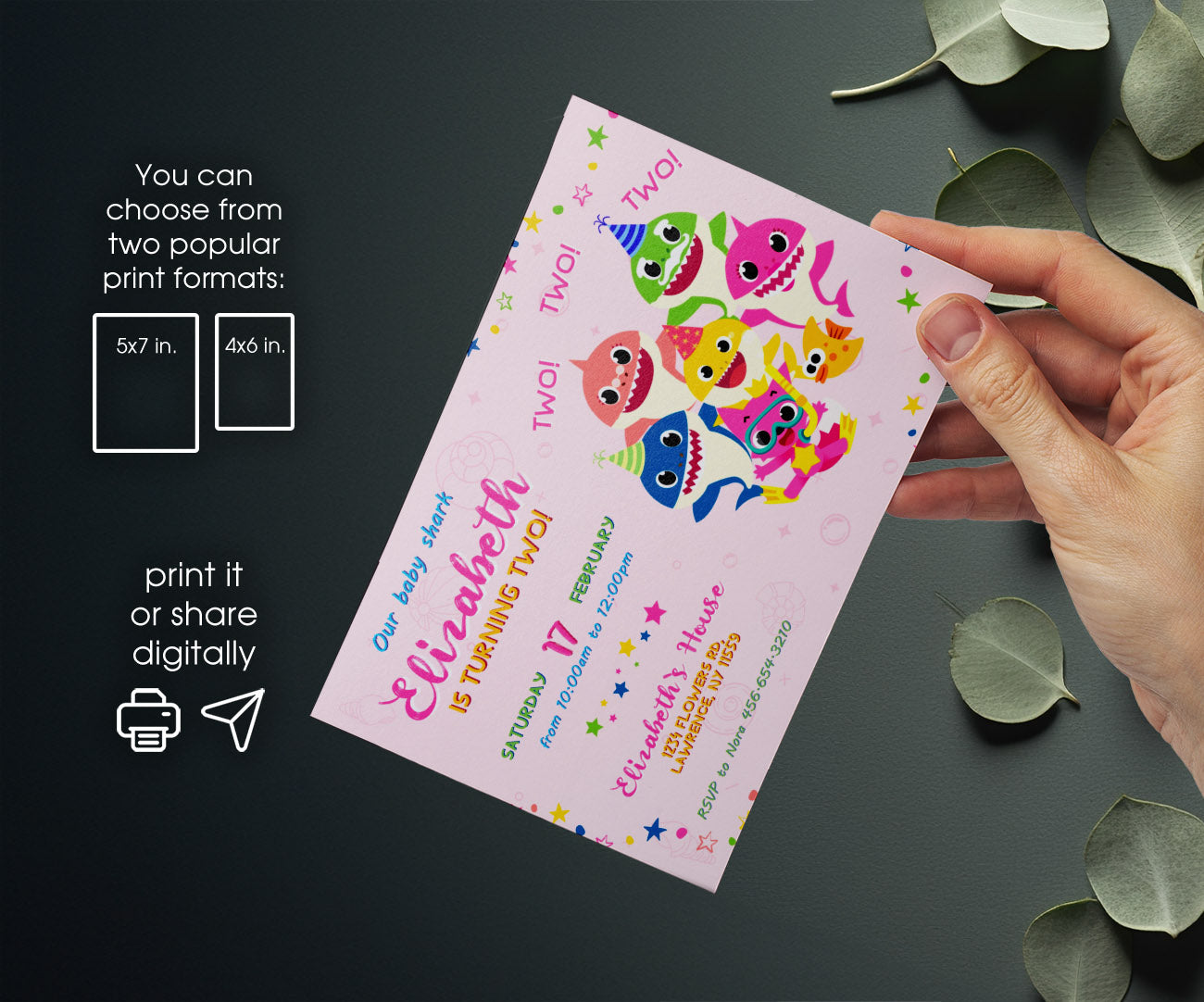 Baby Shark customizable invitation template | Share or Print | HI219