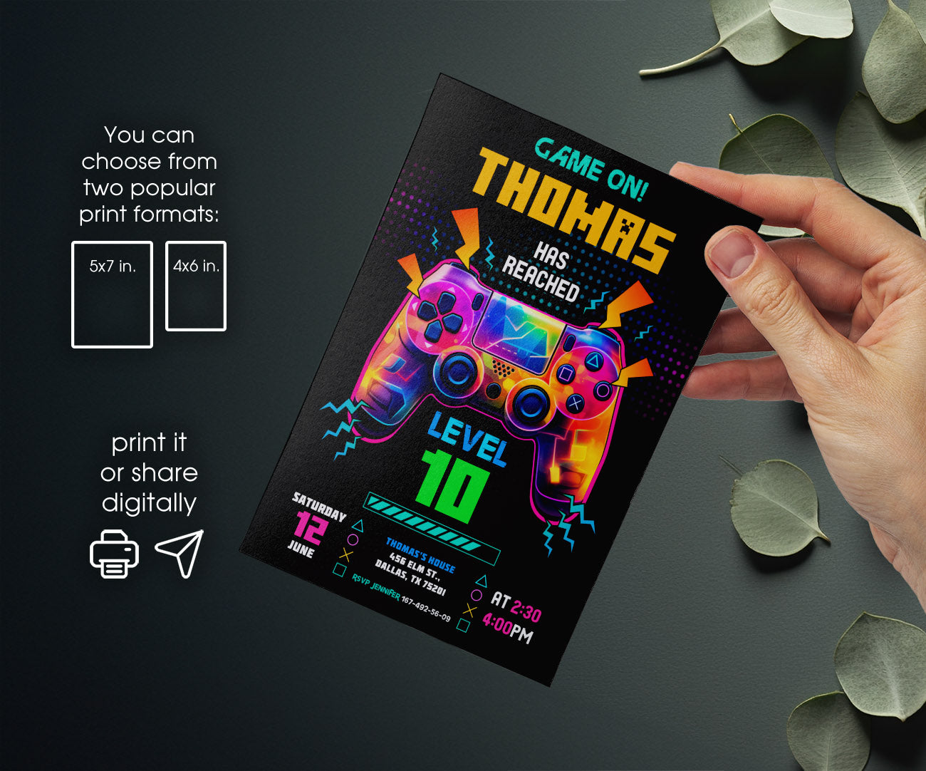 Gamer Party customizable invitation template | Share or Print | boy | IG324