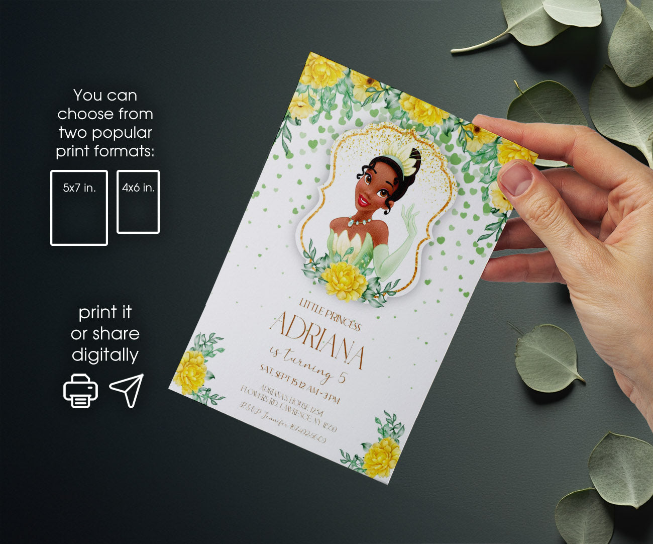 Tiana Frog Princess customizable invitation template | Share or Print | girl | KV463