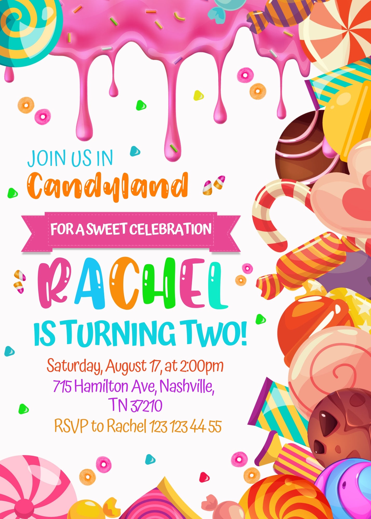 Candy Land Lollipop customizable invitation template | Share or Print | girl | EI101