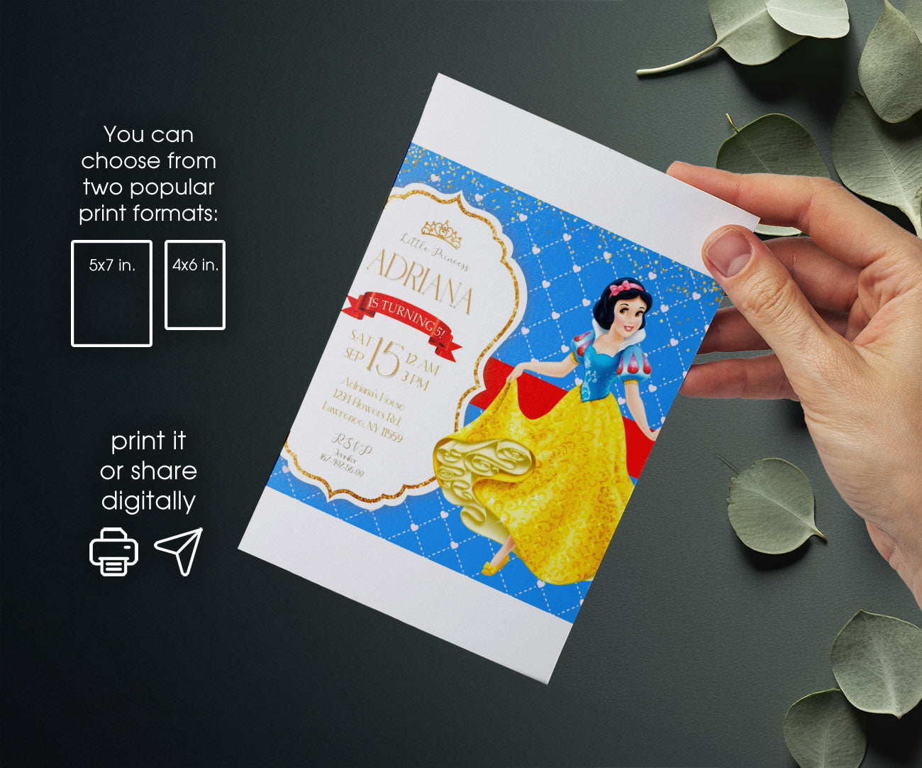 Snow White Princess customizable invitation template | Share or Print | girl | TP708