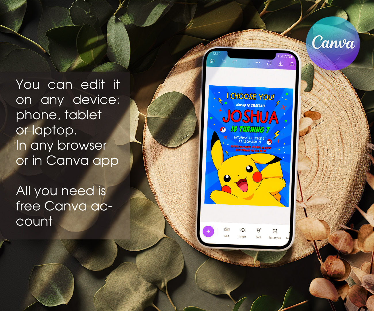Pokemon Pikachu customizable invitation template | Share or Print | AR517