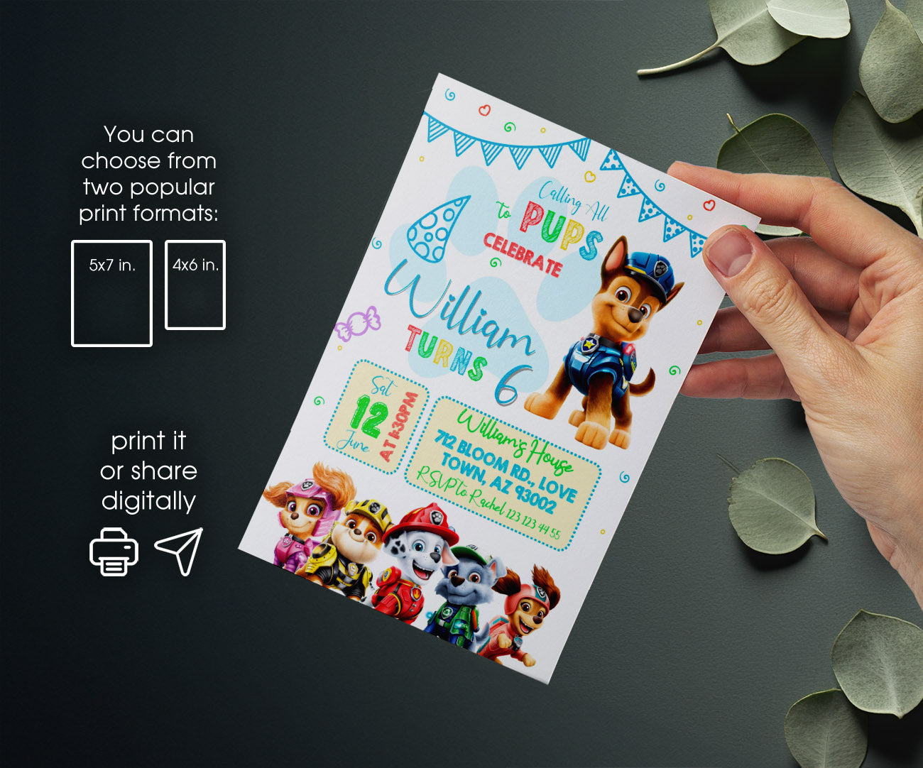 PAW Patrol customizable invitation template | Share or Print | NE878