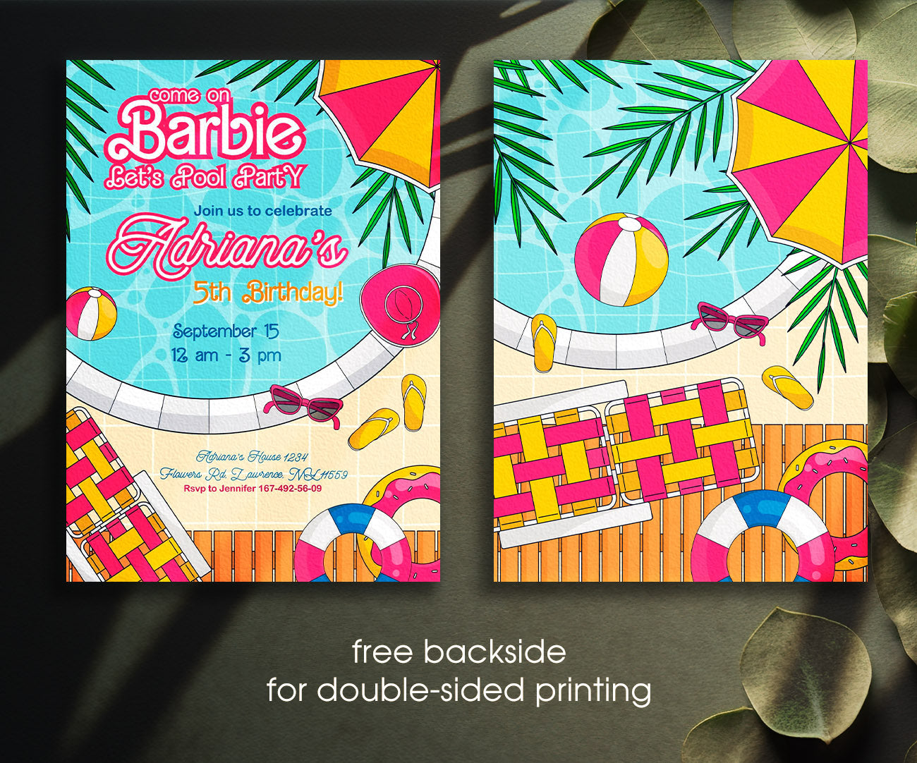 Barbie Pool Pink customizable invitation template | Share or Print | girl | CV745