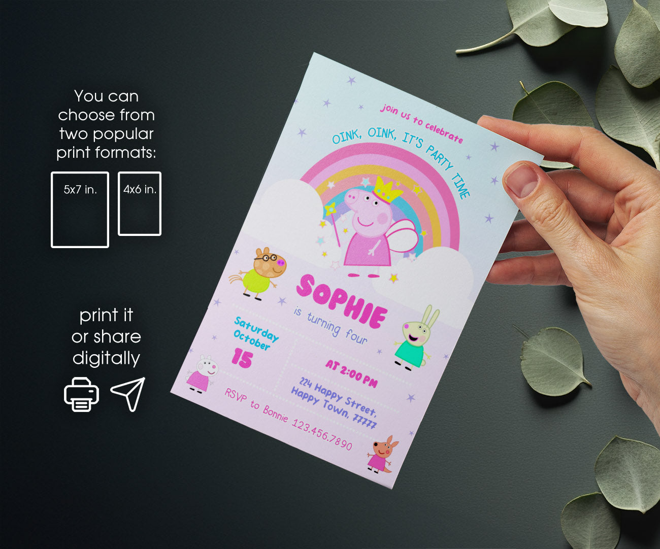 Peppa Pig customizable invitation template | Share or Print | girl | WV418