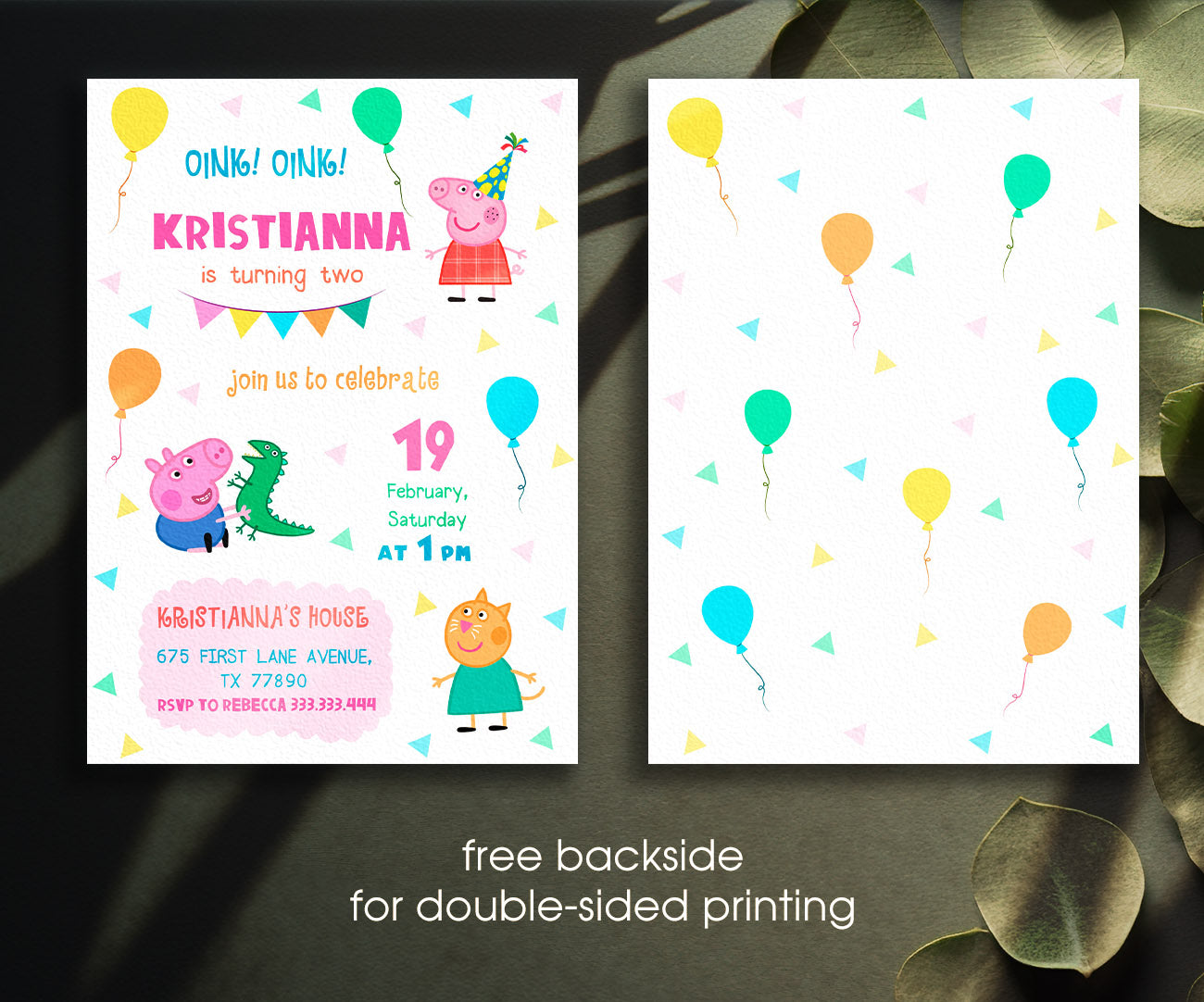 Peppa Pig customizable invitation template | Share or Print | girl | DE083