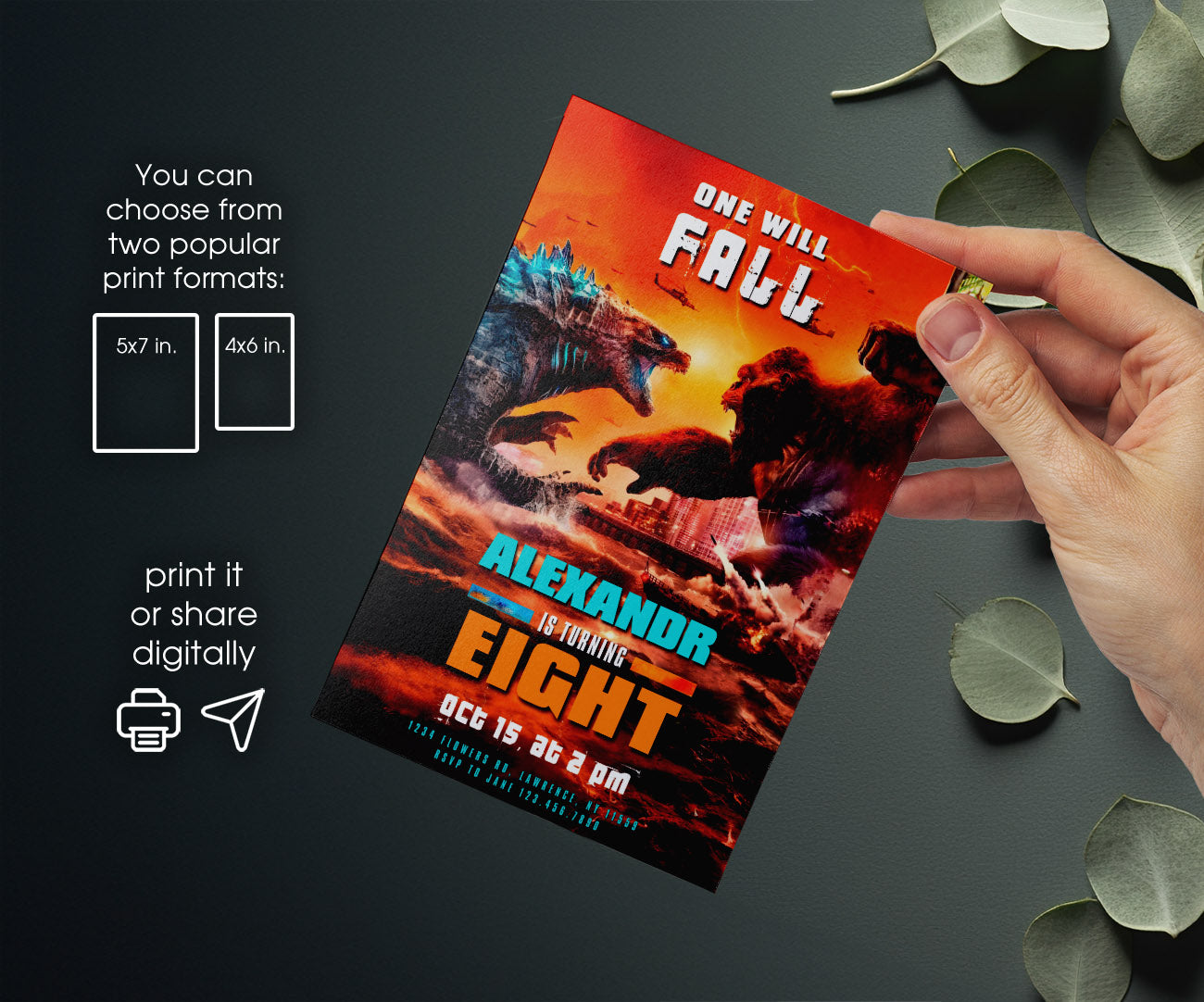 Godzilla X King Kong customizable invitation template | Share or Print | SW675