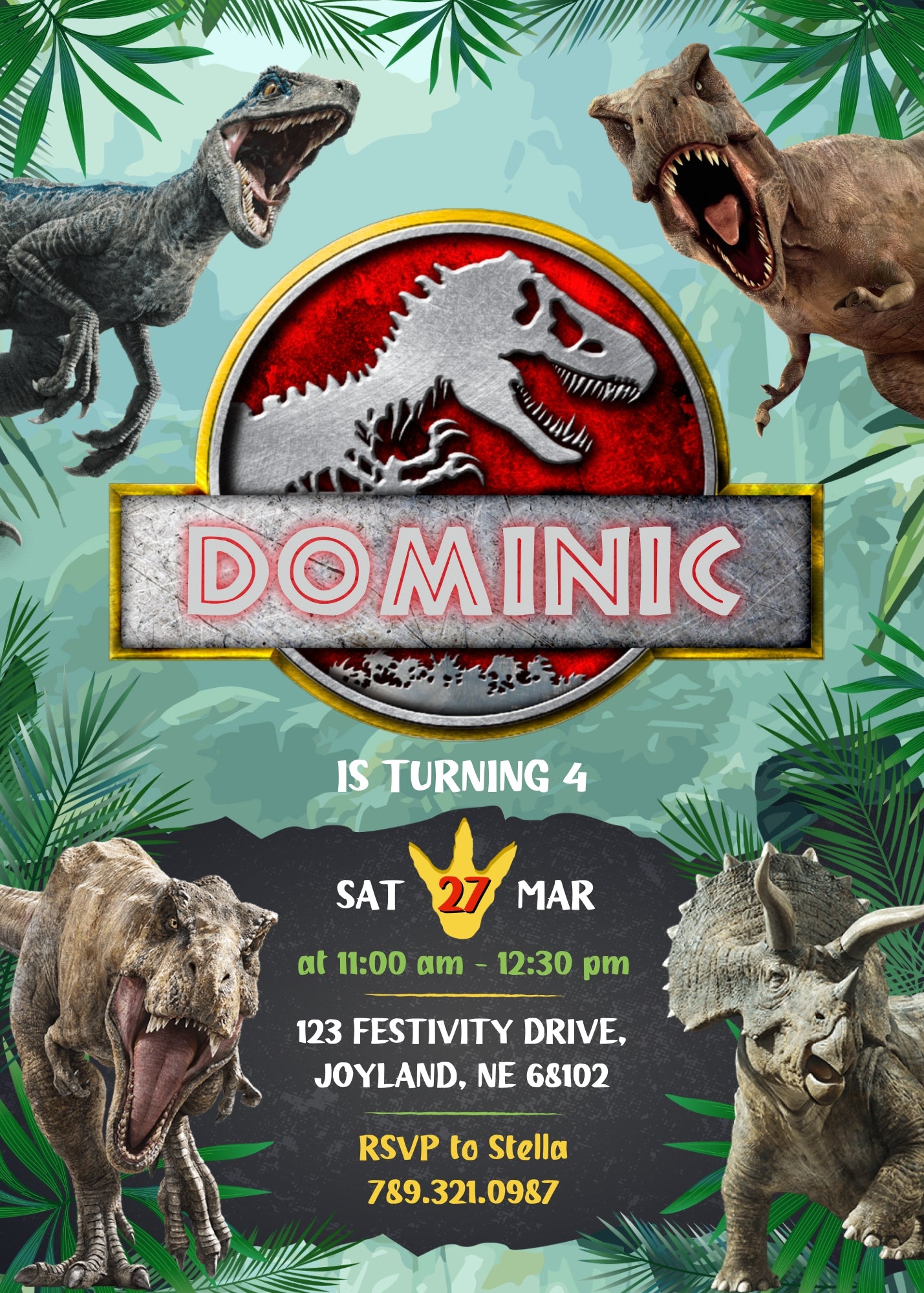 Jurassic Park Dinosaur customizable invitation template | Share or Print | VJ740
