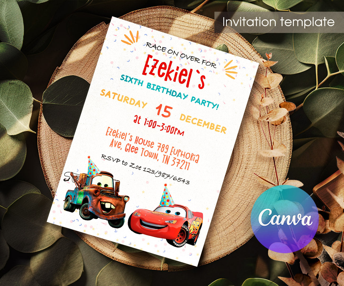 Cars Lightning McQueen customizable invitation template | Share or Print | boy | JZ183