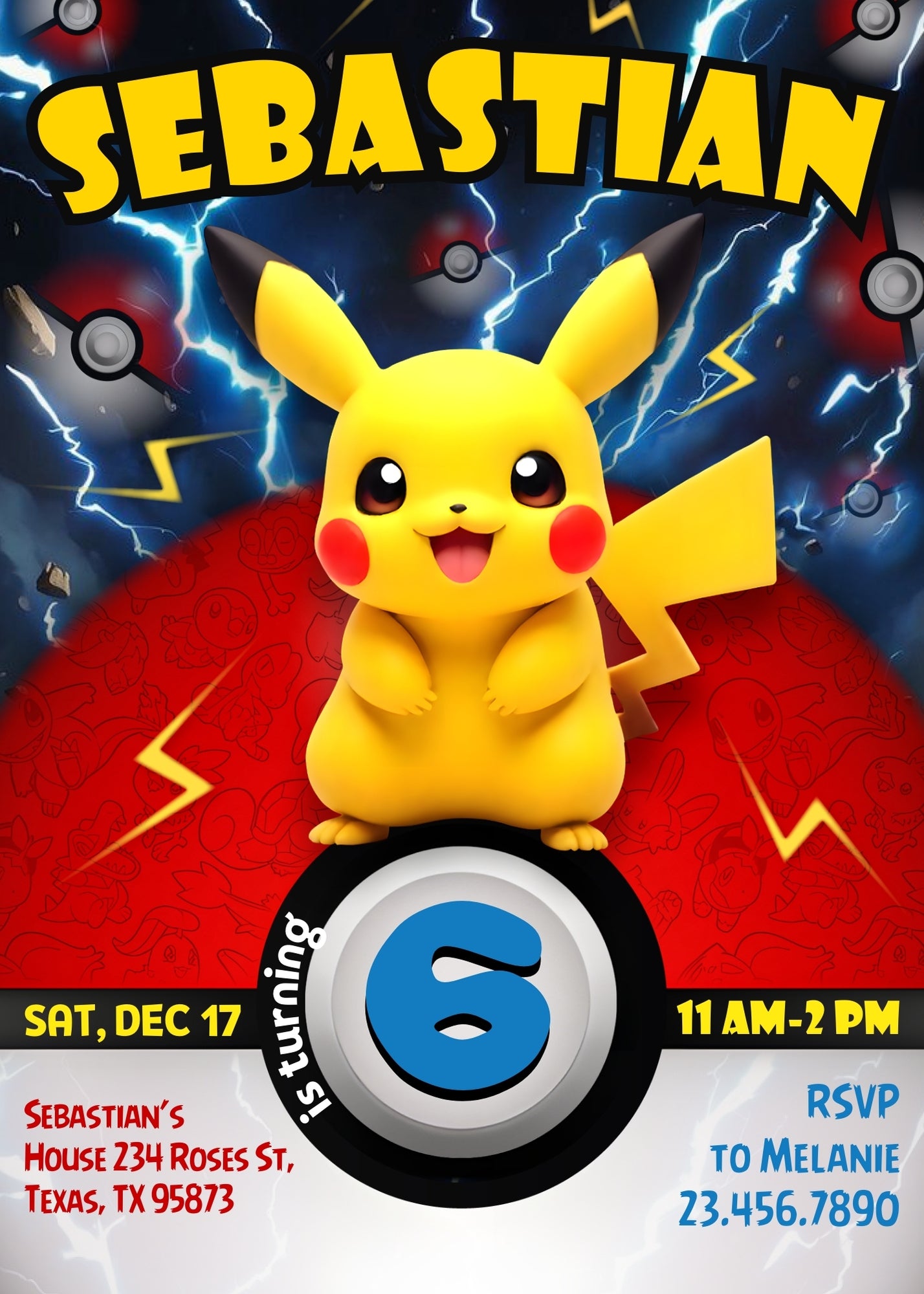 Pokemon Pikachu customizable invitation template | Share or Print | JR797