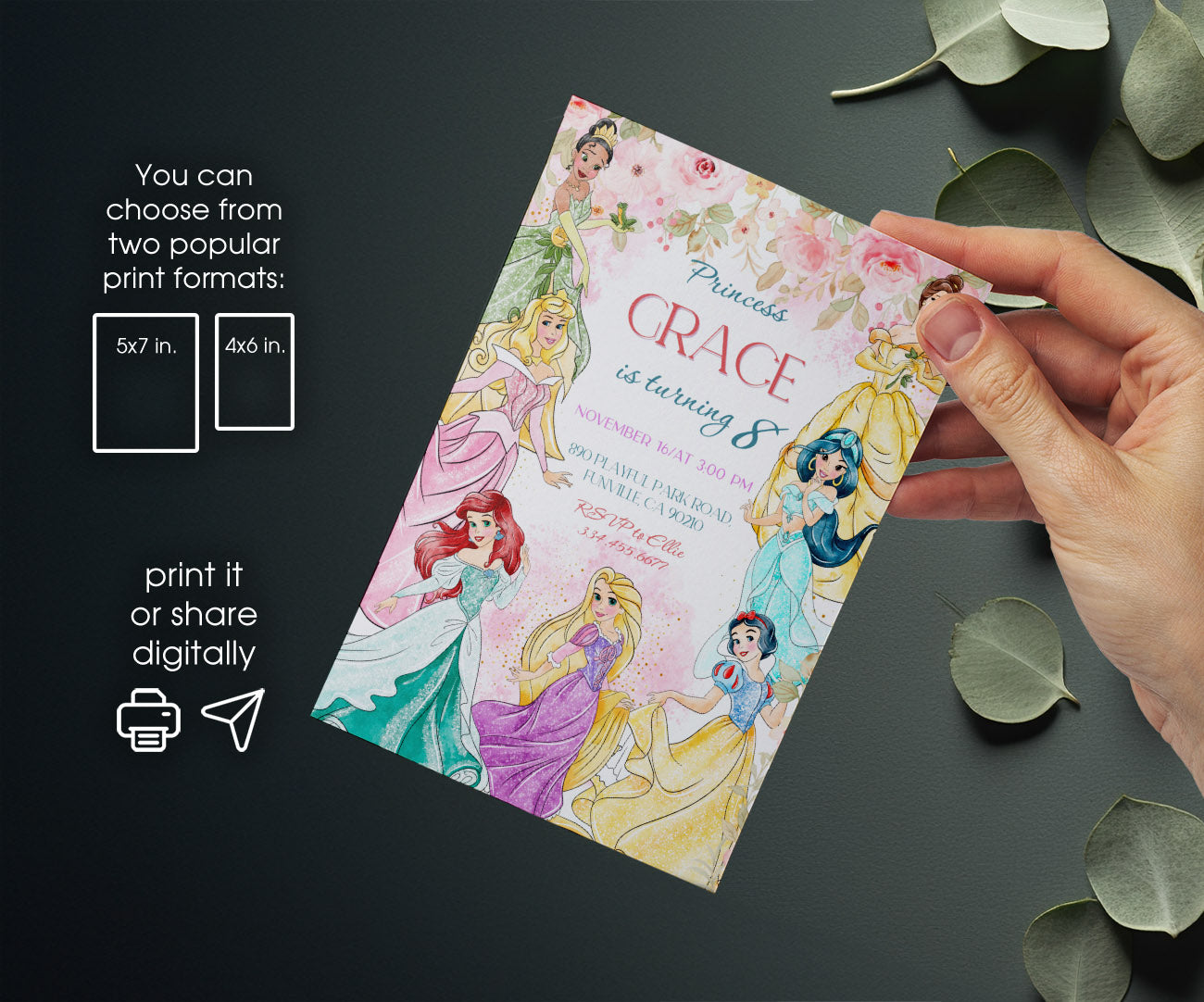 Disney Princess customizable invitation template | Share or Print | girl | PM624
